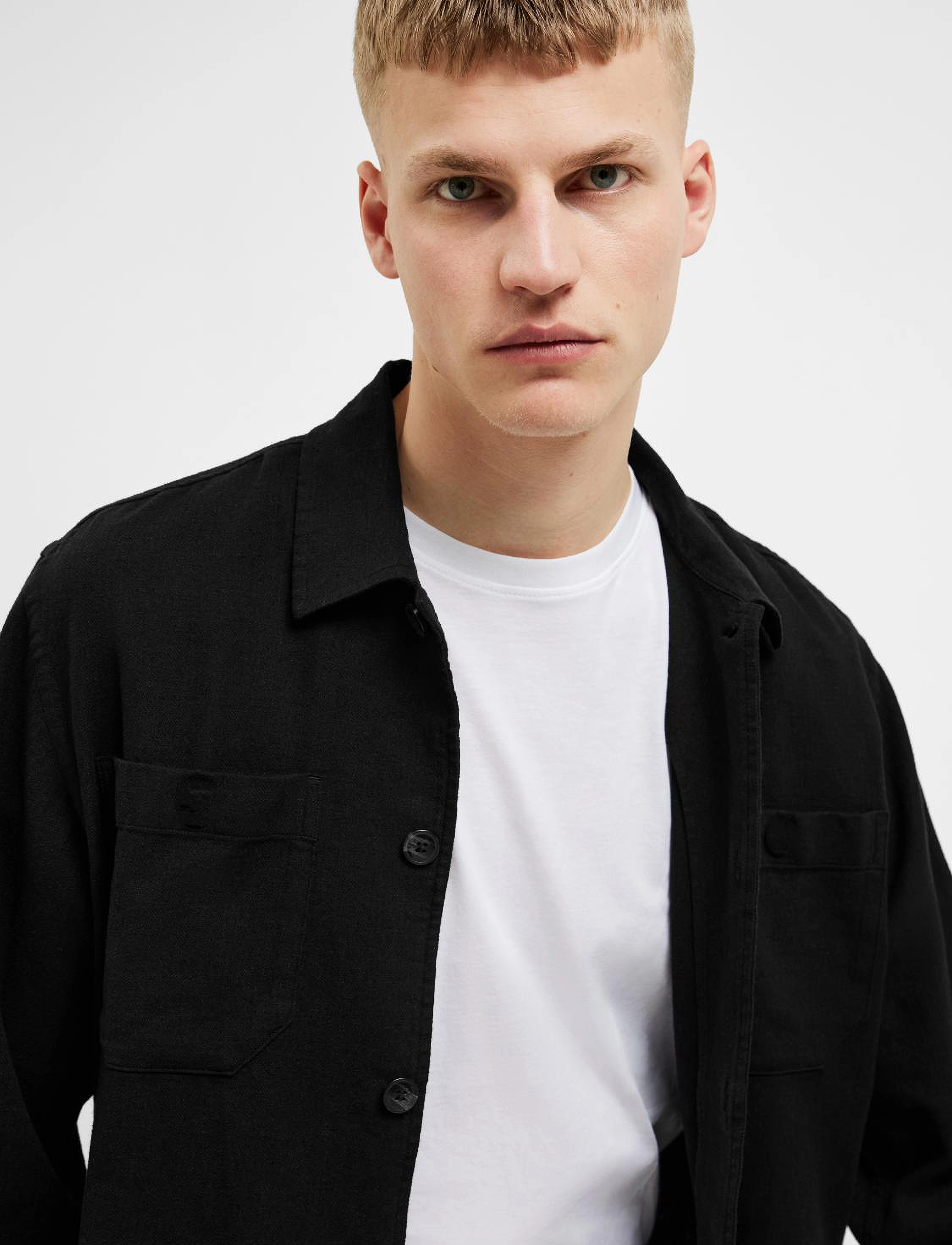 Selected - SLHBRODY-LINEN OVERSHIRT LS - black - 5