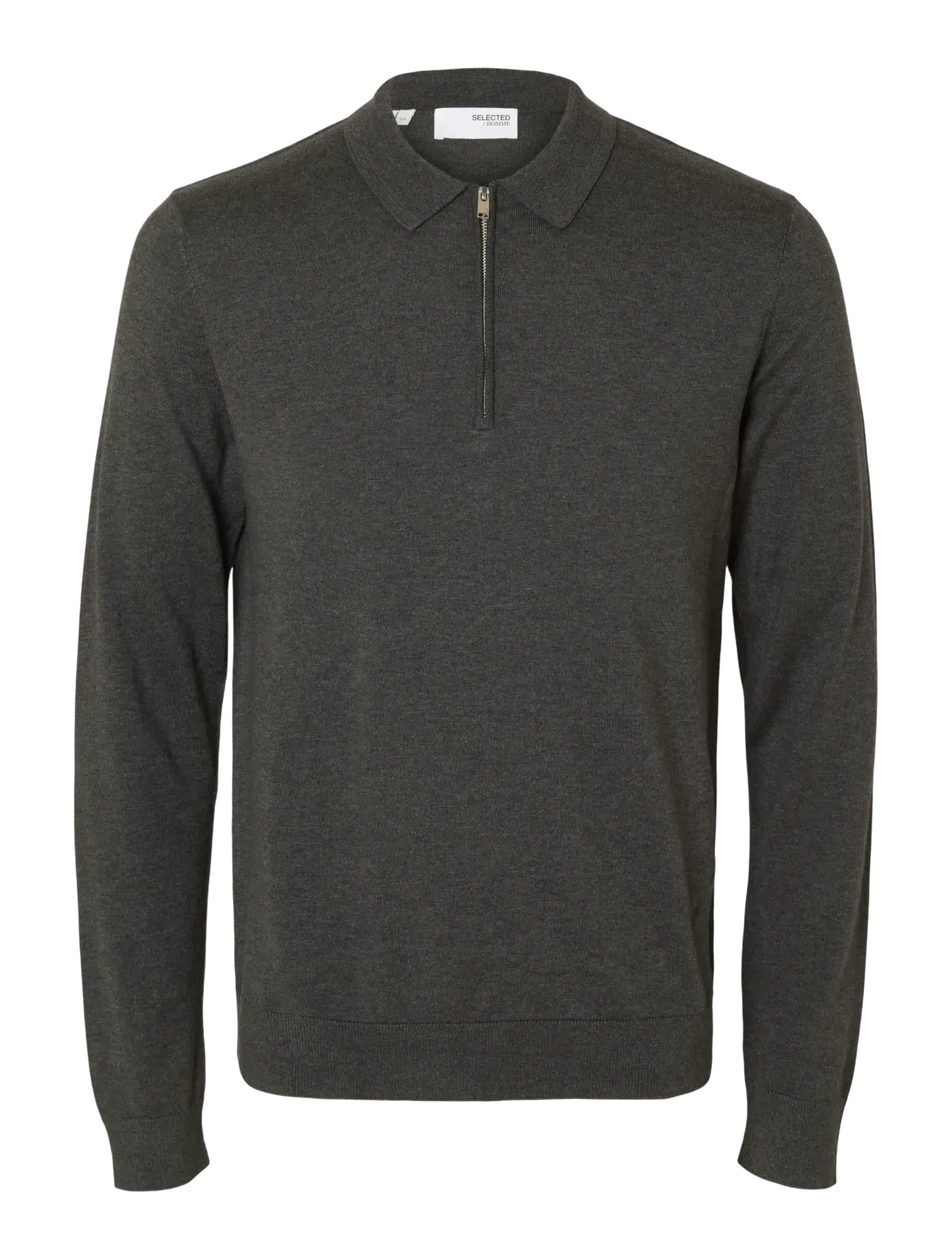 Selected SLHBERG LS HALF ZIP POLO NOOS - Strik - ANTRACIT / grey
