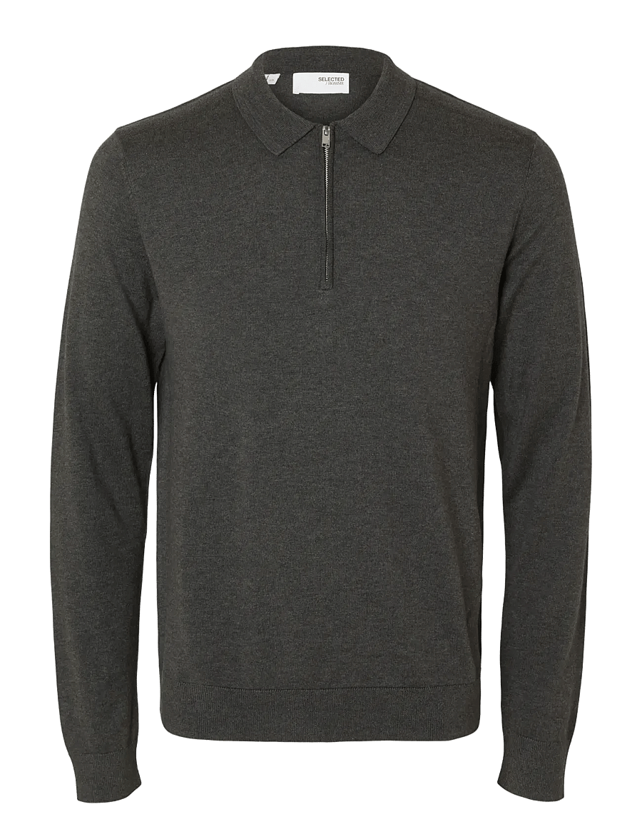 Selected - SLHBERG LS HALF ZIP POLO NOOS - langärmelige strick-polohemden - antracit - 1