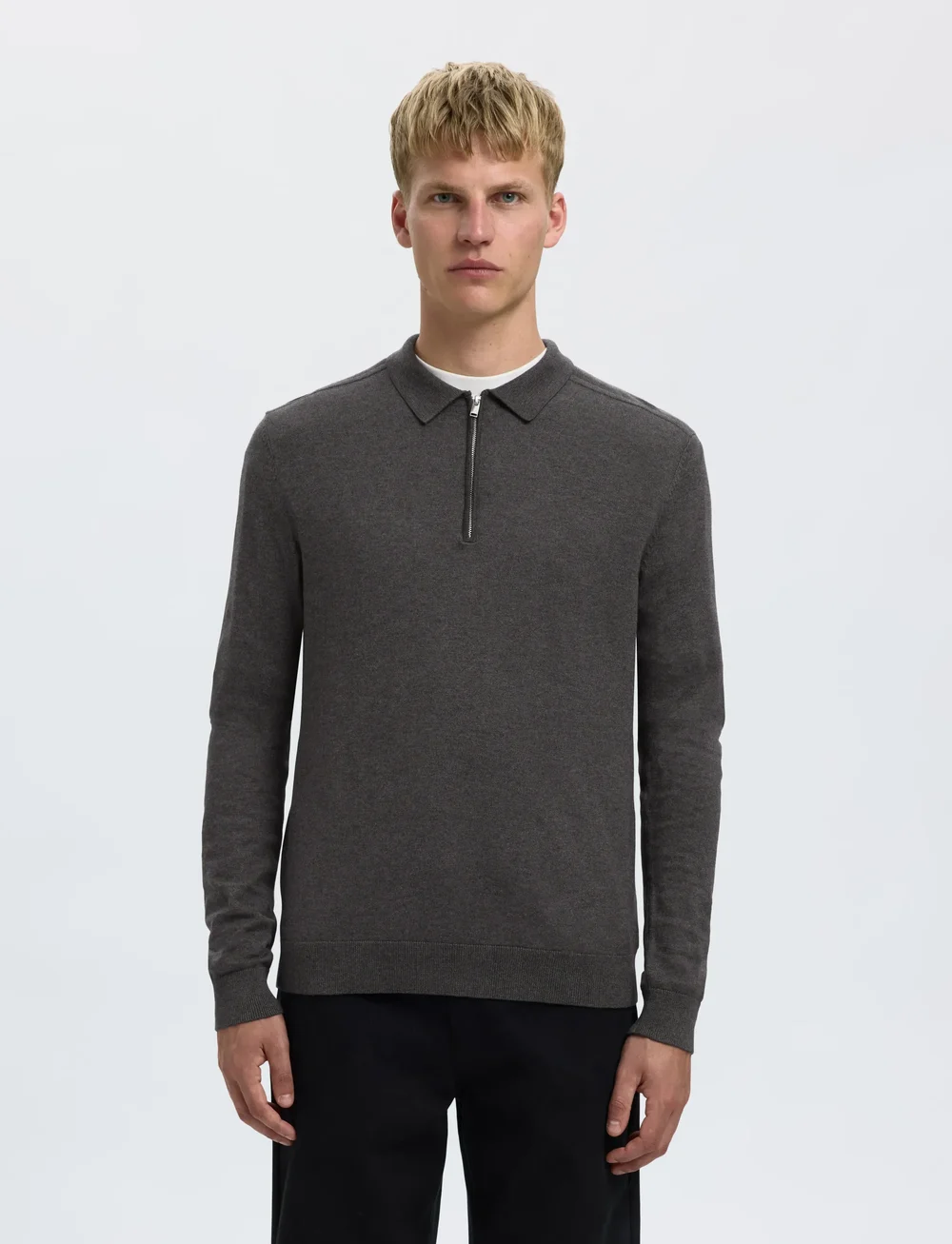 Selected - SLHBERG LS HALF ZIP POLO NOOS - polostrik - antracit - 0