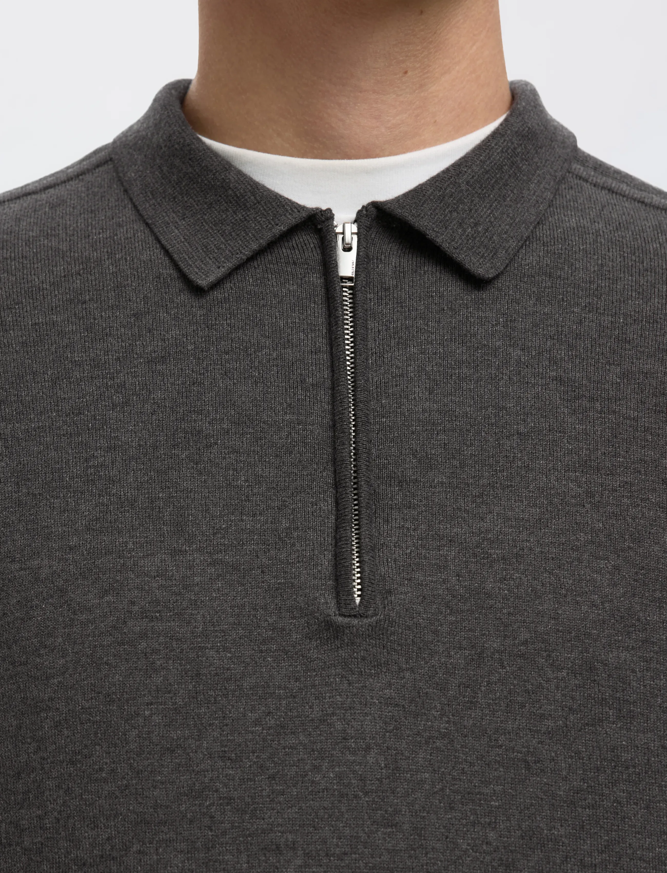 Selected - SLHBERG LS HALF ZIP POLO NOOS - langärmelige gestrickte polohemden - antracit - 3