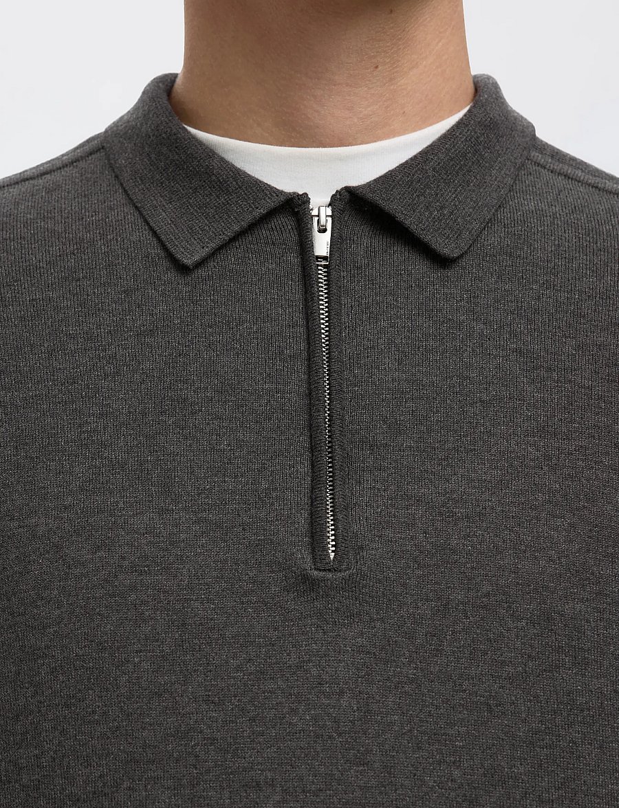 Selected - SLHBERG LS HALF ZIP POLO NOOS - langärmelige strick-polohemden - antracit - 3