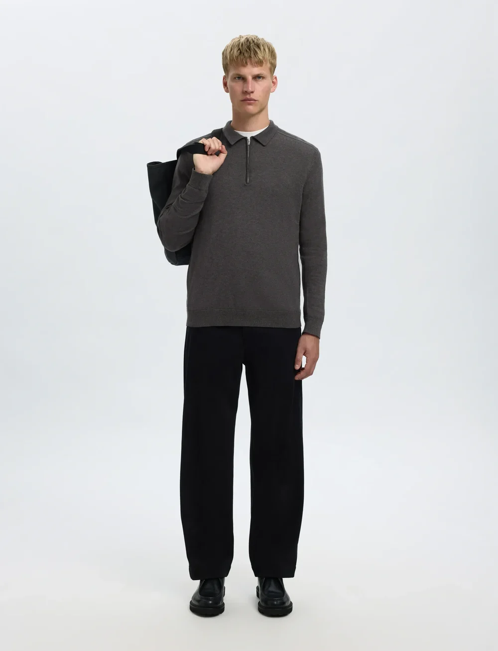 Selected - SLHBERG LS HALF ZIP POLO NOOS - polostrik - antracit - 4