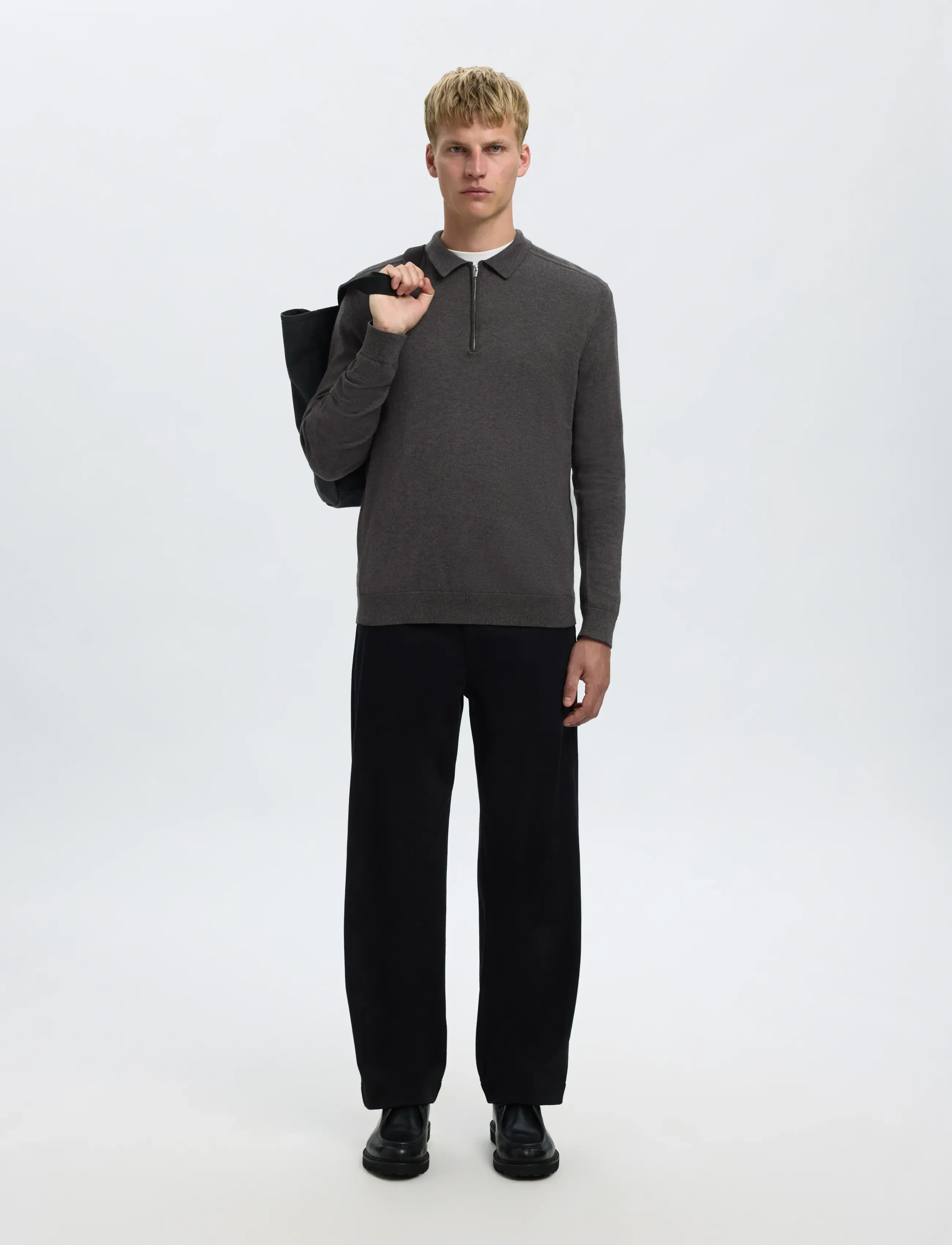 Selected - SLHBERG LS HALF ZIP POLO NOOS - langärmelige gestrickte polohemden - antracit - 4