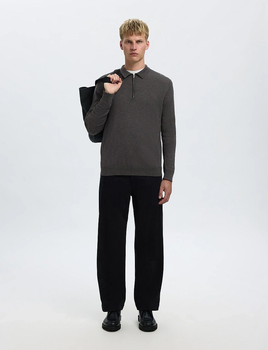 Selected - SLHBERG LS HALF ZIP POLO NOOS - langärmelige strick-polohemden - antracit - 4