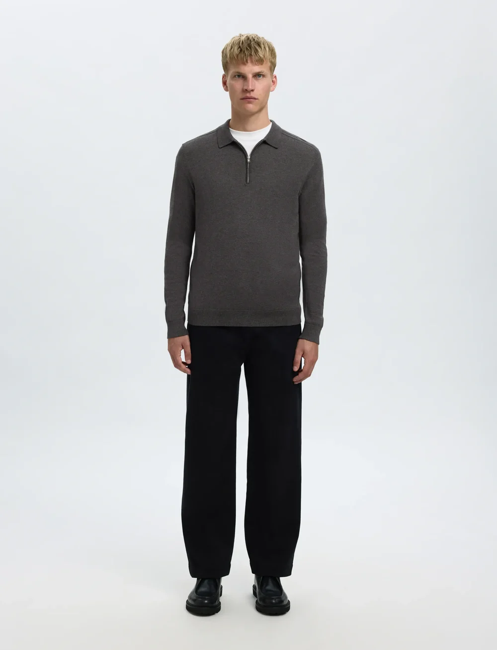 Selected - SLHBERG LS HALF ZIP POLO NOOS - polostrik - antracit - 5