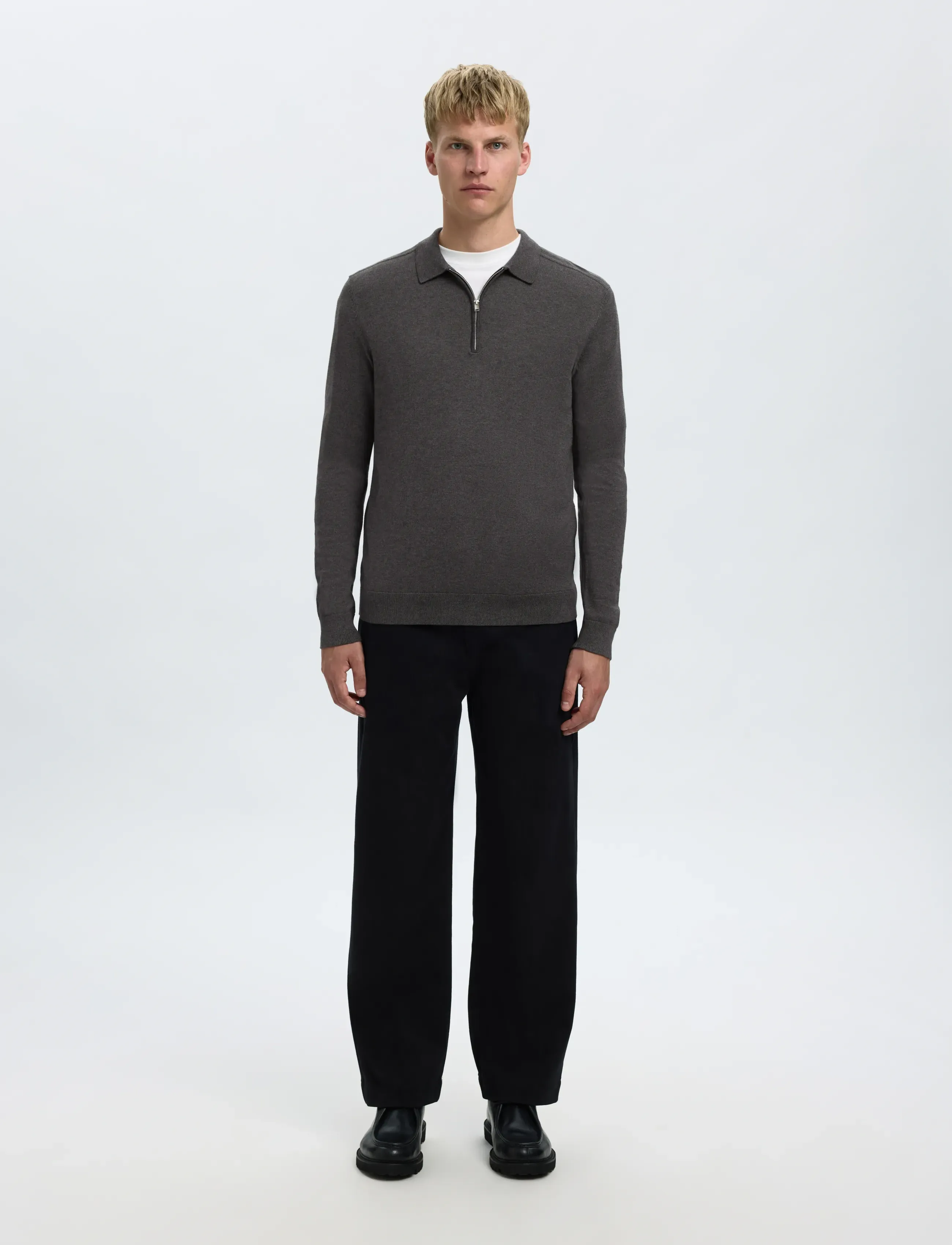 Selected - SLHBERG LS HALF ZIP POLO NOOS - langärmelige gestrickte polohemden - antracit - 5