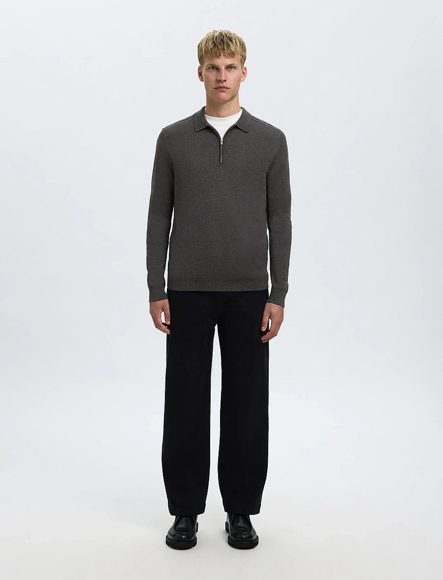 Selected - SLHBERG LS HALF ZIP POLO NOOS - langärmelige strick-polohemden - antracit - 5