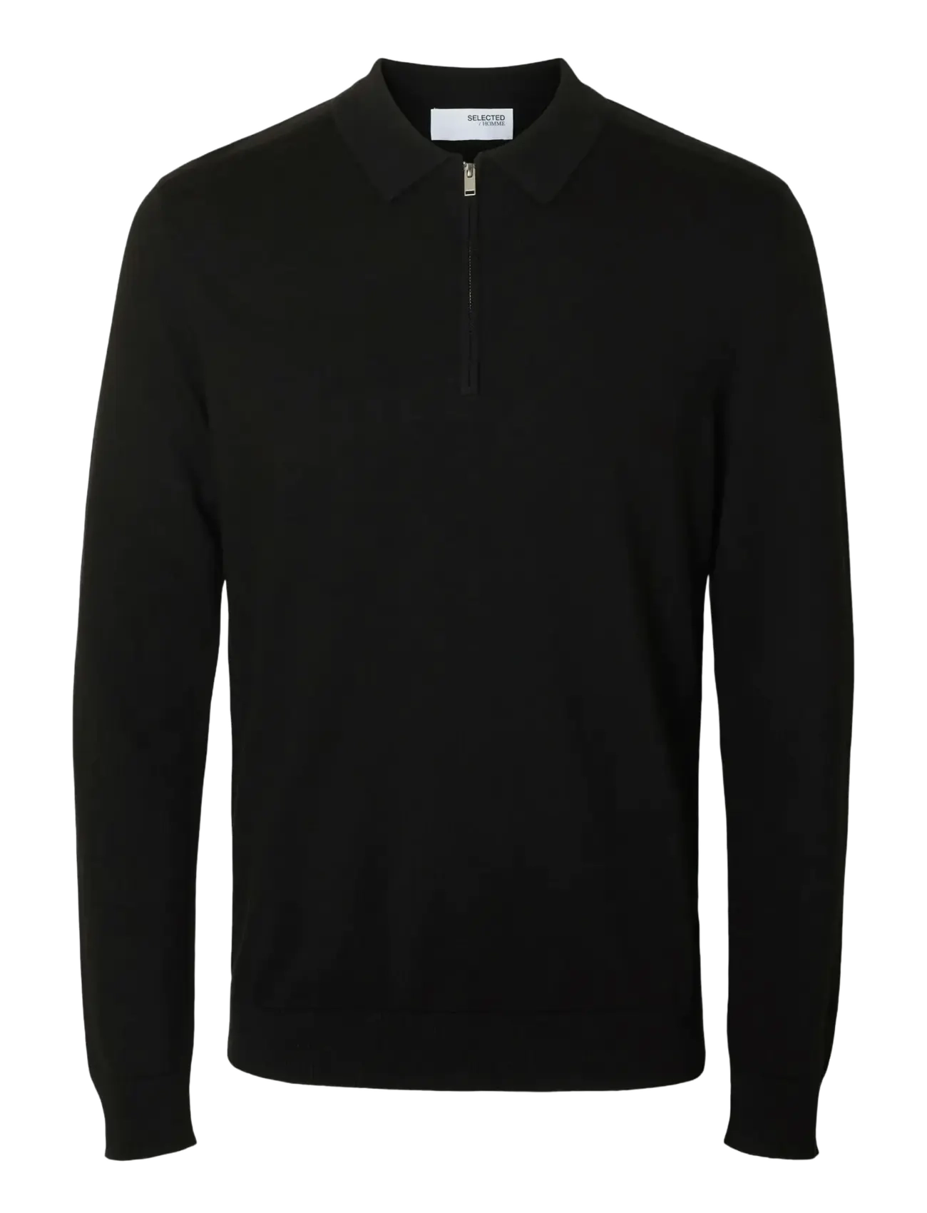 SLHBERG LS HALF ZIP POLO NOOS - BLACK