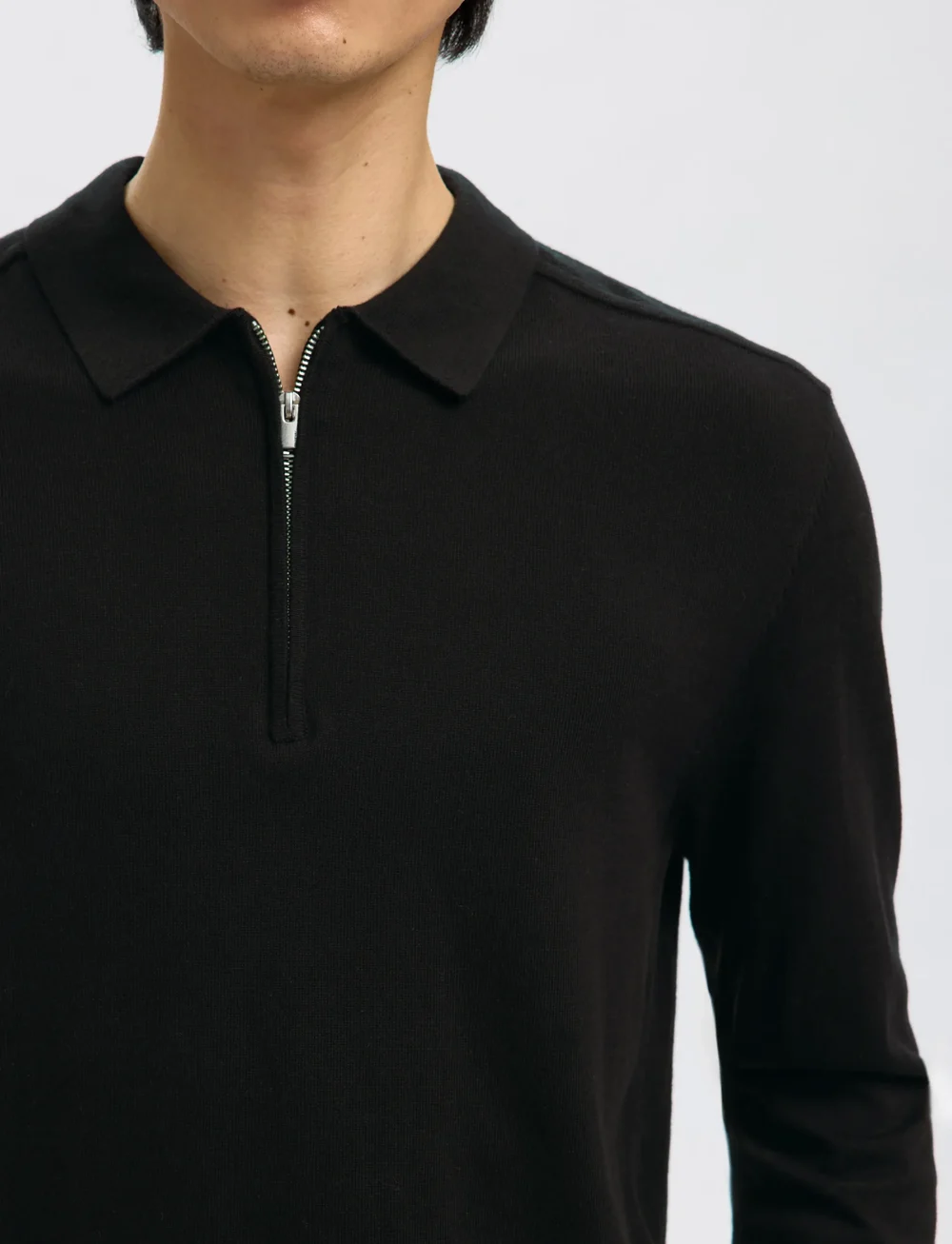 Selected - SLHBERG LS HALF ZIP POLO NOOS - kootud polosärgid - black - 3
