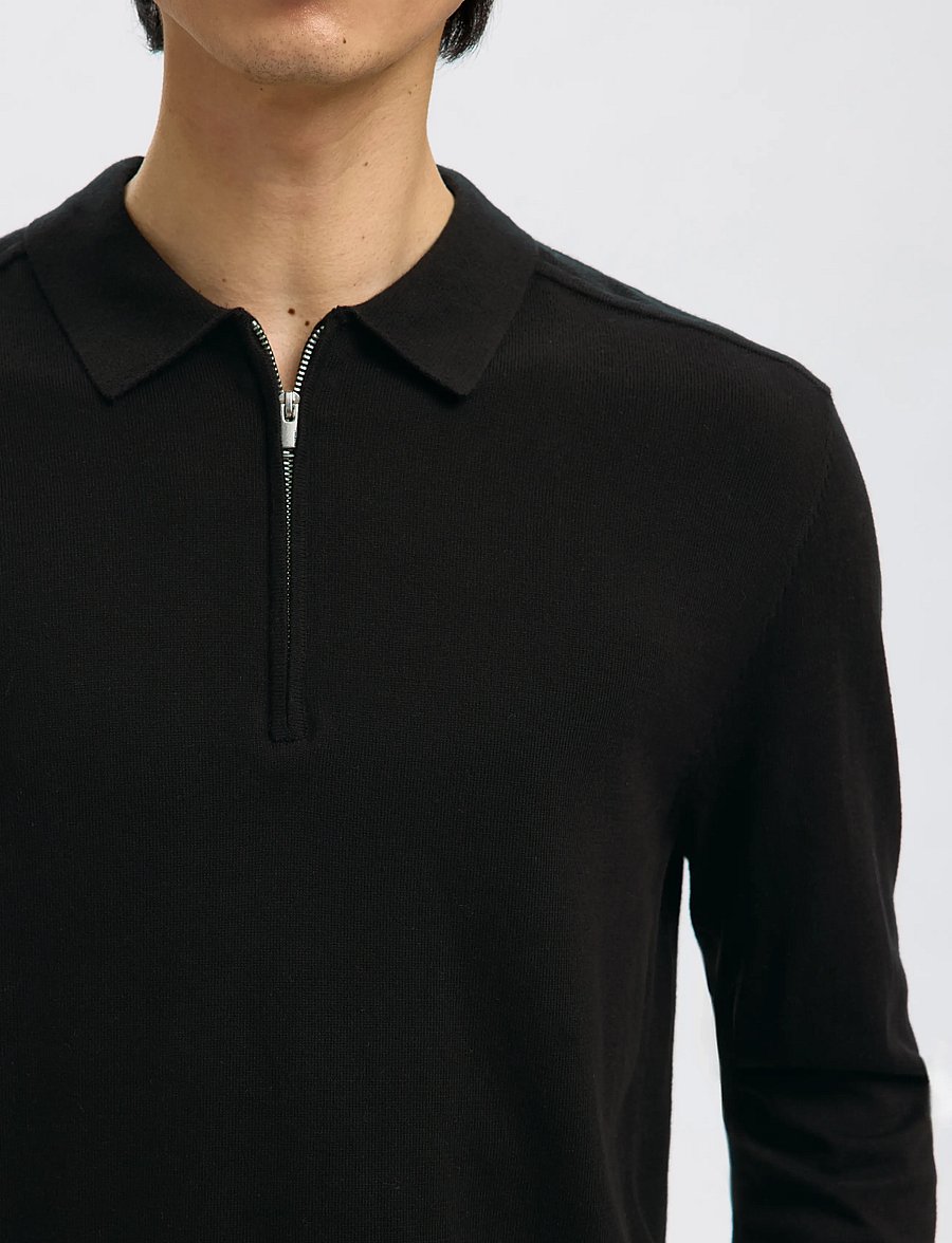 Selected - SLHBERG LS HALF ZIP POLO NOOS - langärmelige strick-polohemden - black - 3