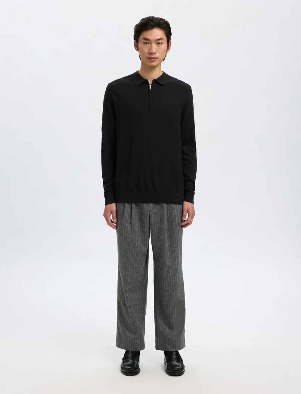 Selected - SLHBERG LS HALF ZIP POLO NOOS - kootud polosärgid - black - 4