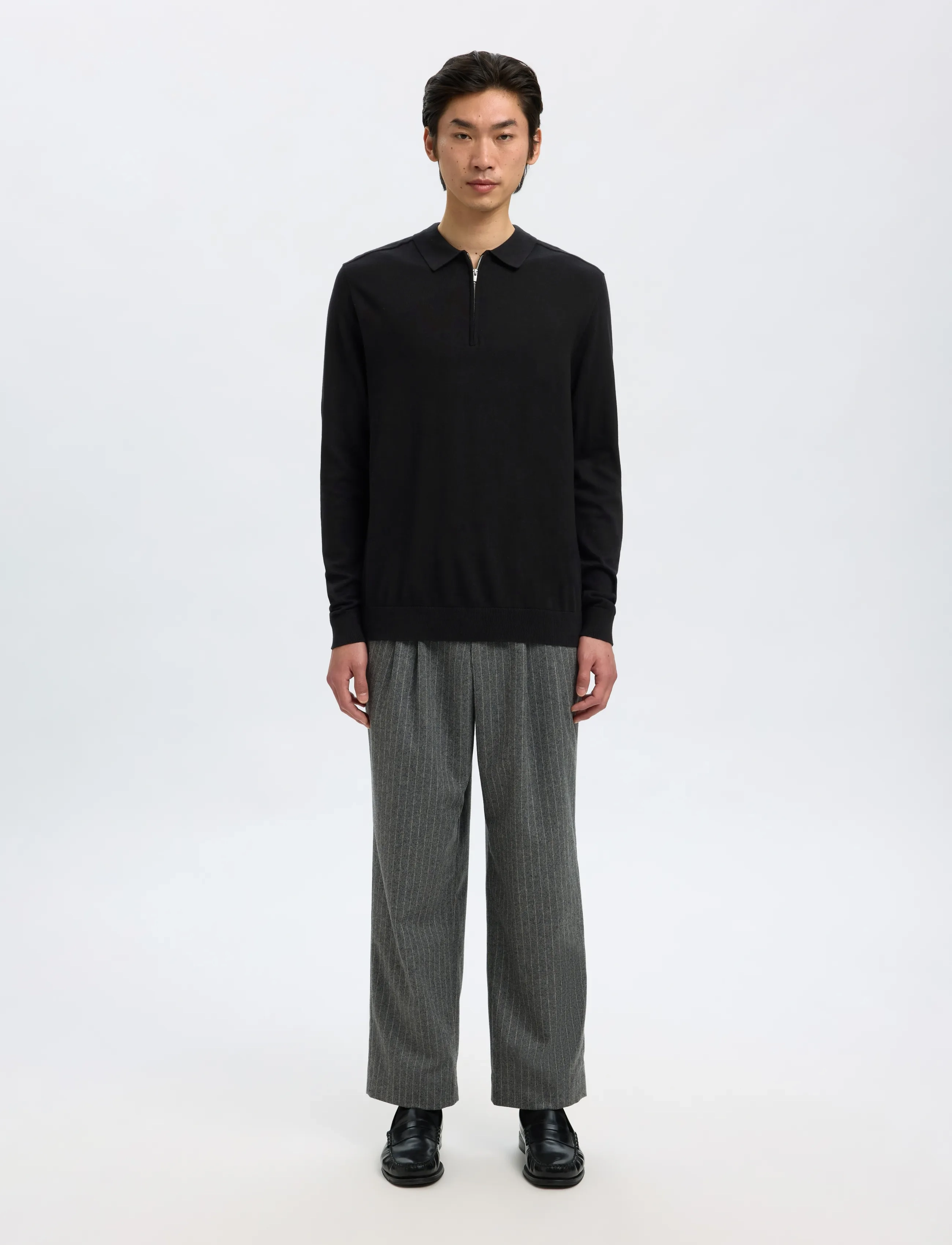 Selected - SLHBERG LS HALF ZIP POLO NOOS - poloer i strik med lange ærmer - black - 4