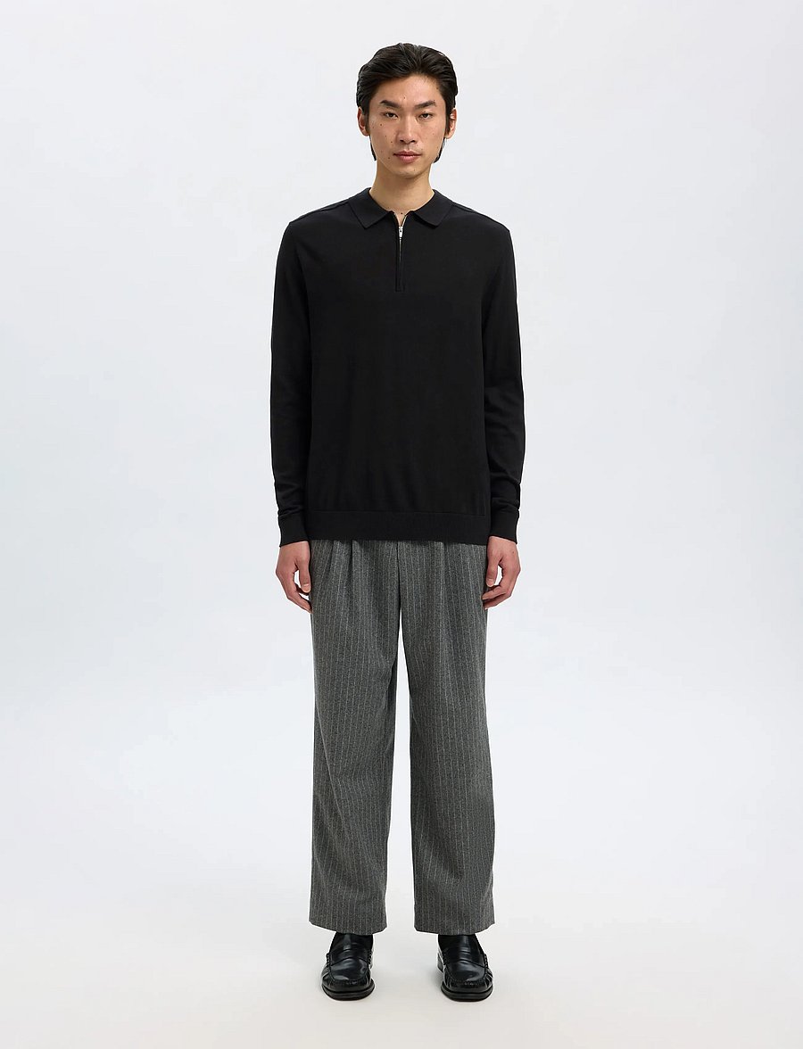 Selected - SLHBERG LS HALF ZIP POLO NOOS - langärmelige strick-polohemden - black - 4