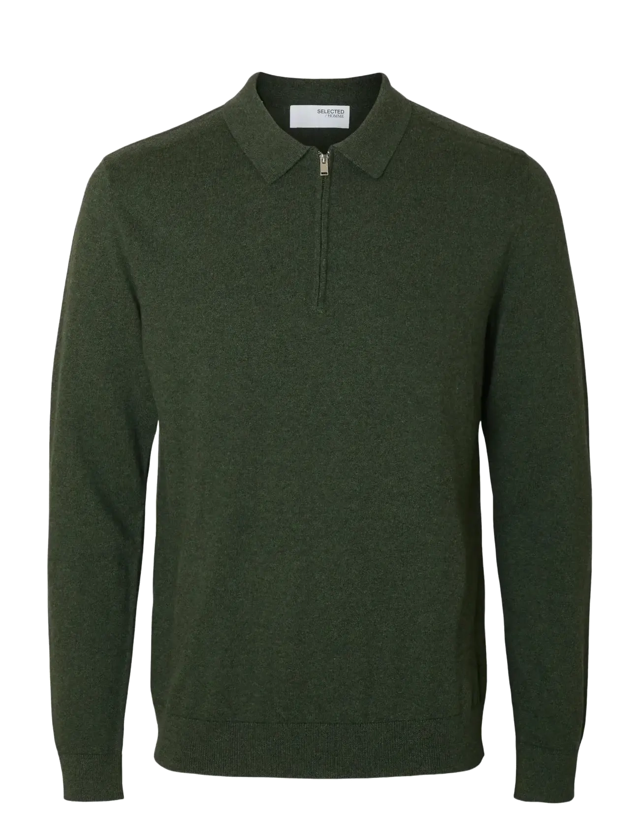 SELECTED Slhberg Ls Half Zip Polo Noos Khaki - S - Herren