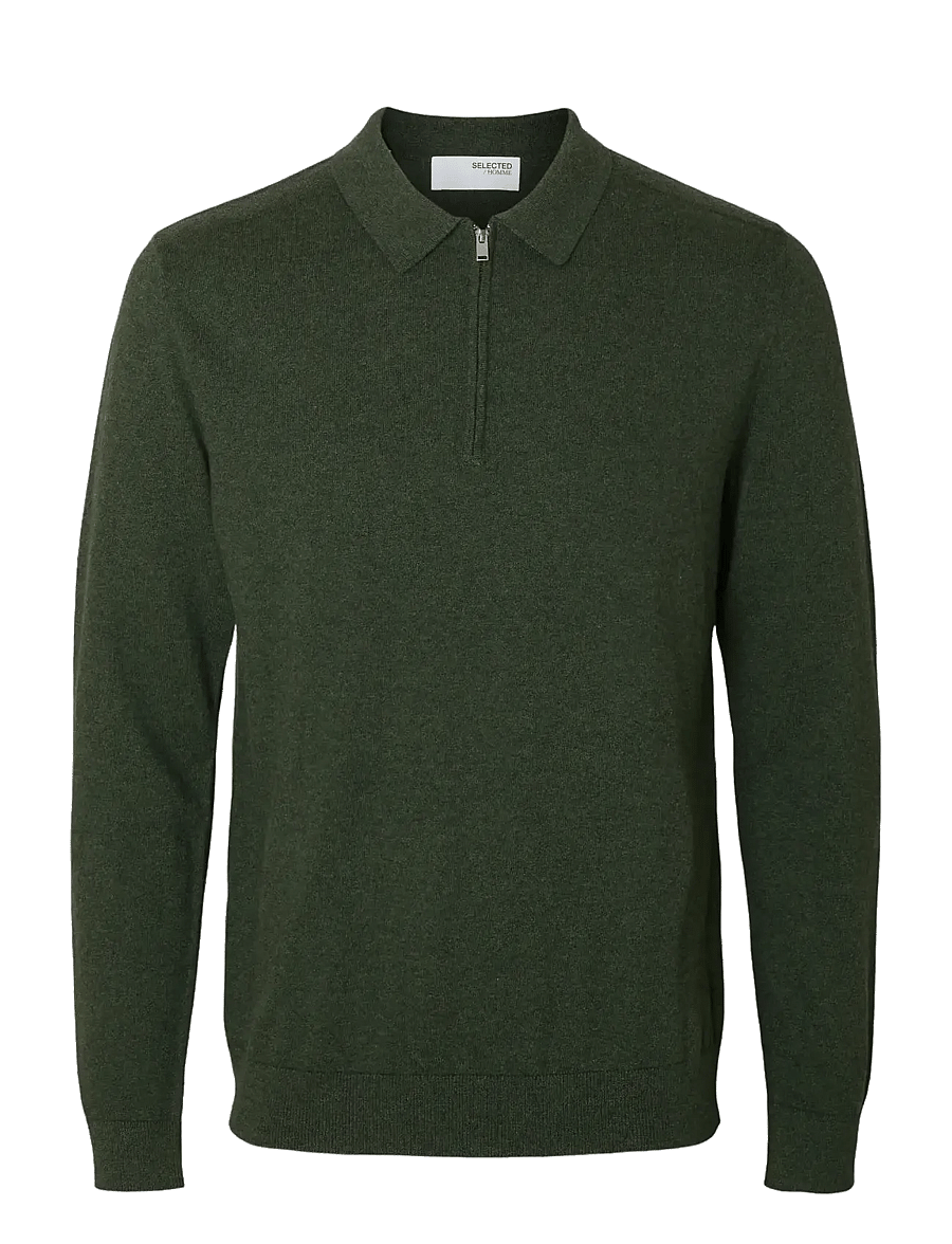 Selected - SLHBERG LS HALF ZIP POLO NOOS - dzianinowe koszulki polo z długim rękawem - forest night - 1