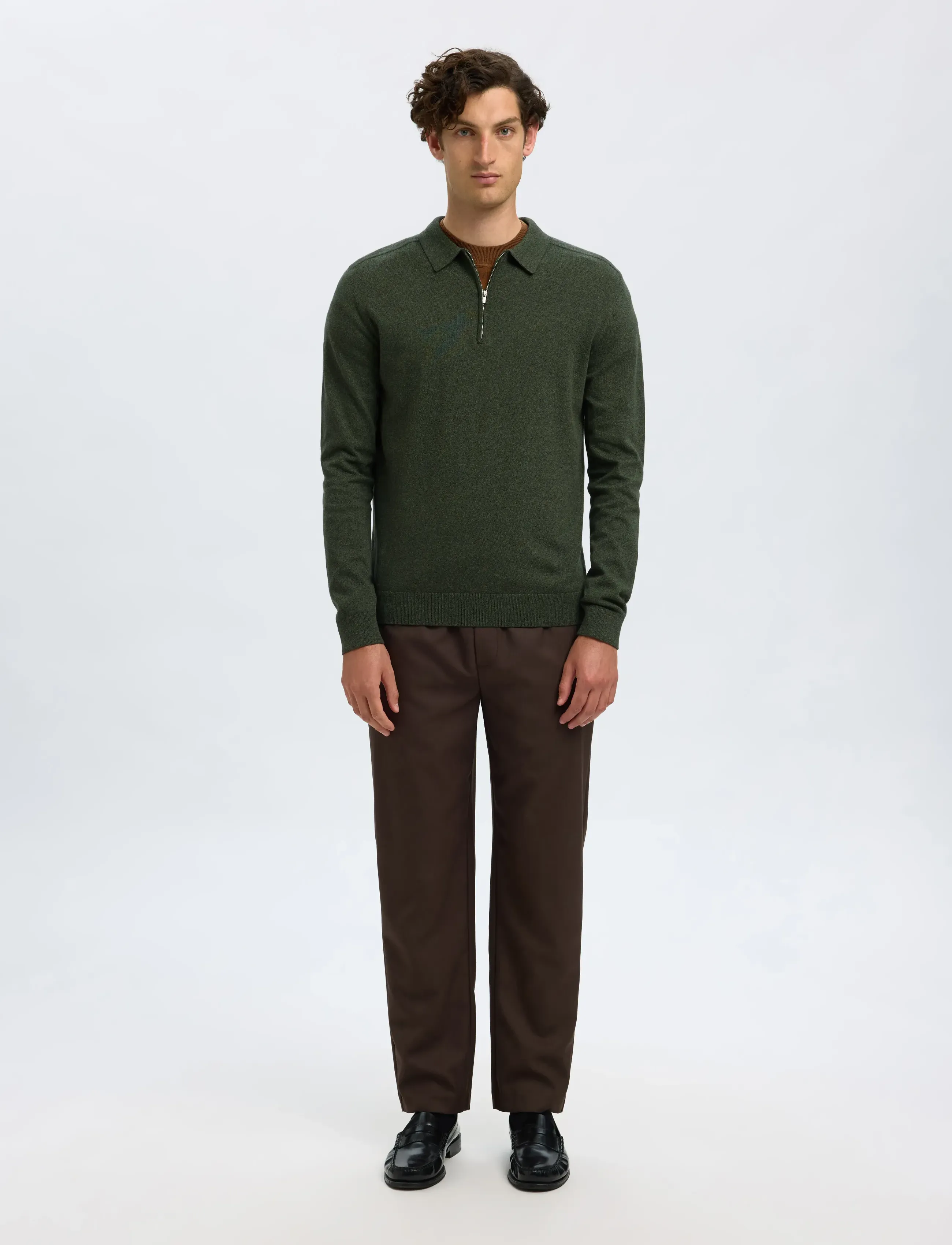 Selected - SLHBERG LS HALF ZIP POLO NOOS - poloer i strik med lange ærmer - forest night - 3