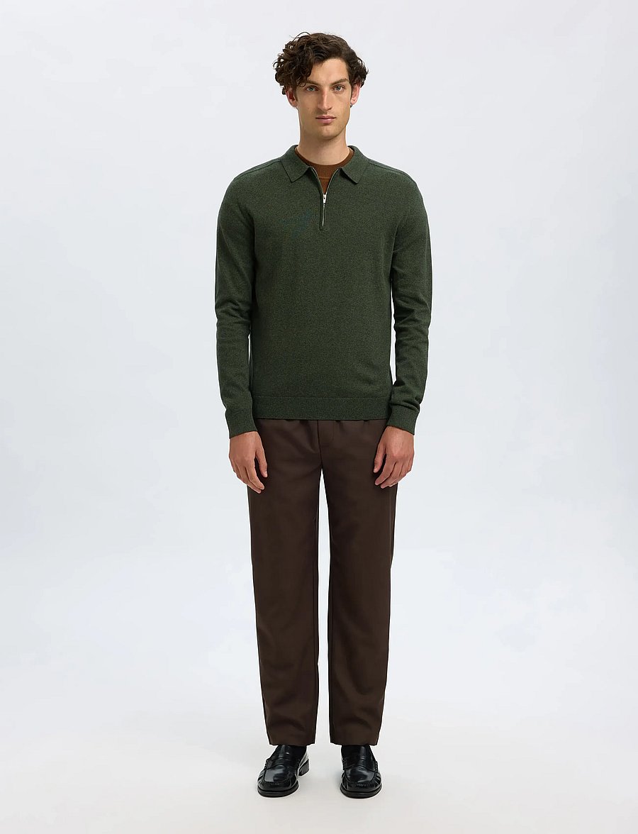 Selected - SLHBERG LS HALF ZIP POLO NOOS - dzianinowe koszulki polo z długim rękawem - forest night - 3