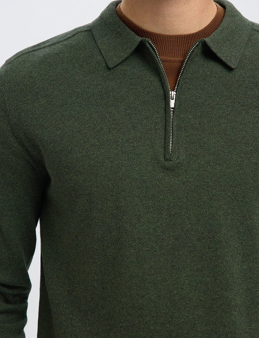 Selected - SLHBERG LS HALF ZIP POLO NOOS - dzianinowe koszulki polo z długim rękawem - forest night - 4