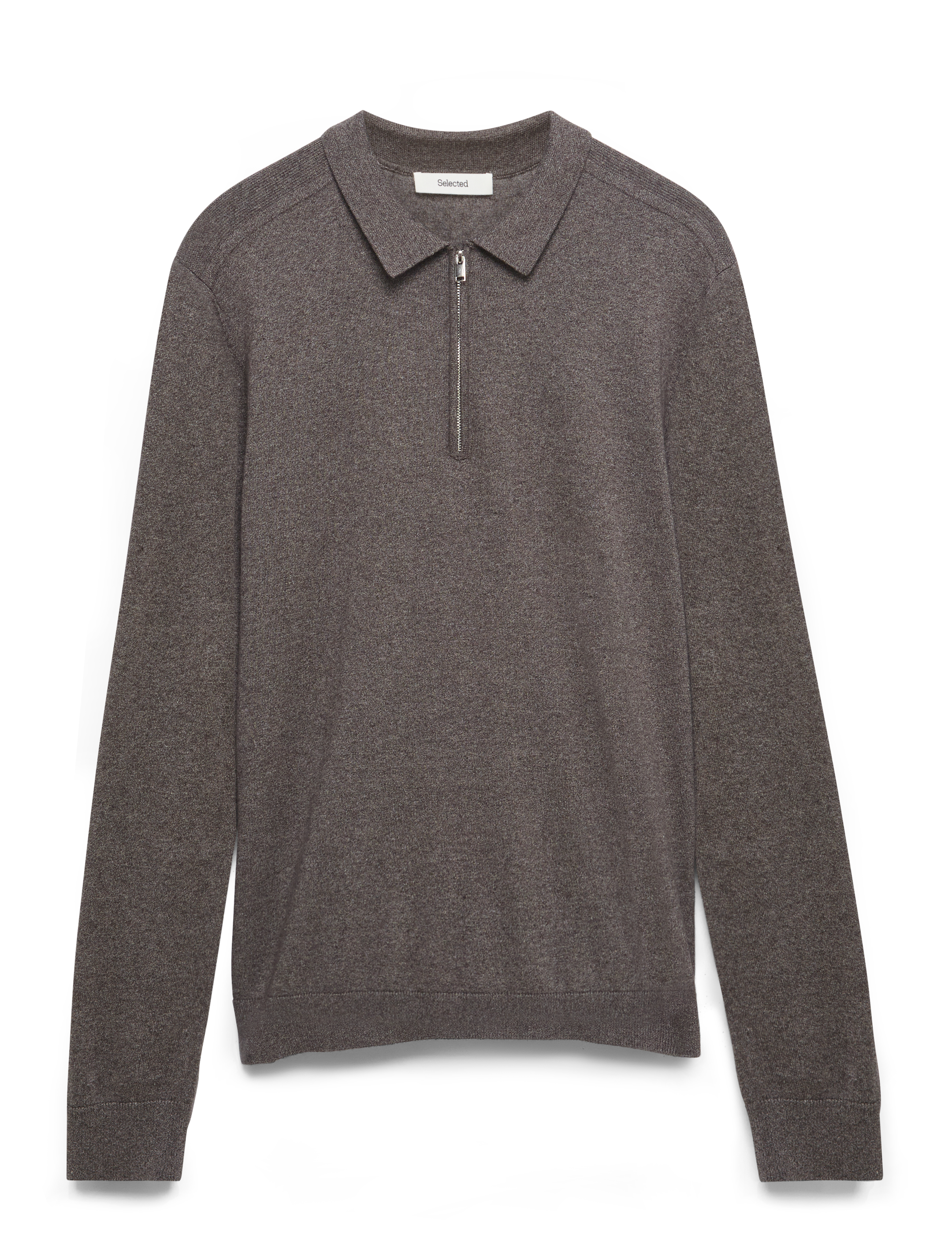 Selected Slhberg Ls Half Zip Polo Noos, Mænd, Langærmet Polo Striktrøje Med Halv Lynlås, Brun, Str: M