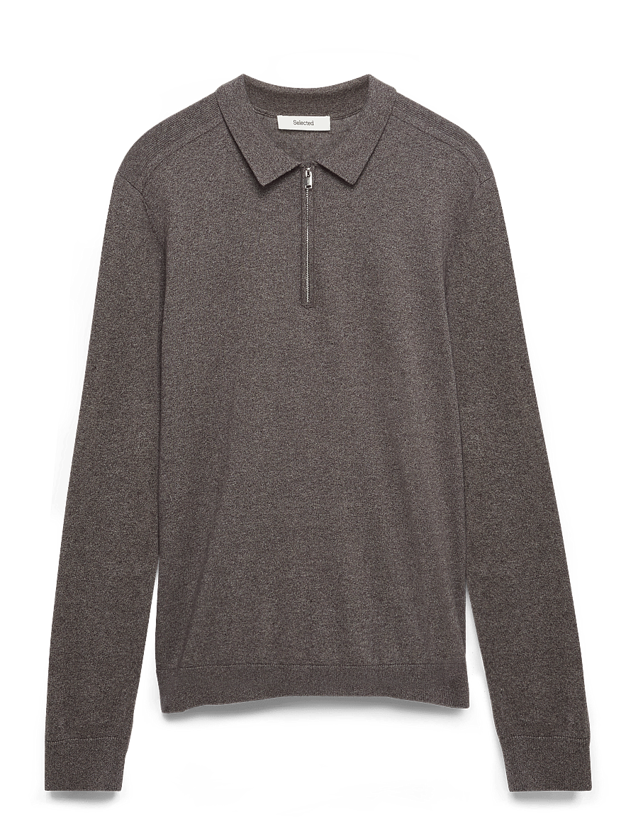 Selected - SLHBERG LS HALF ZIP POLO NOOS - långärmade stickade pikétröjor - morel - 1