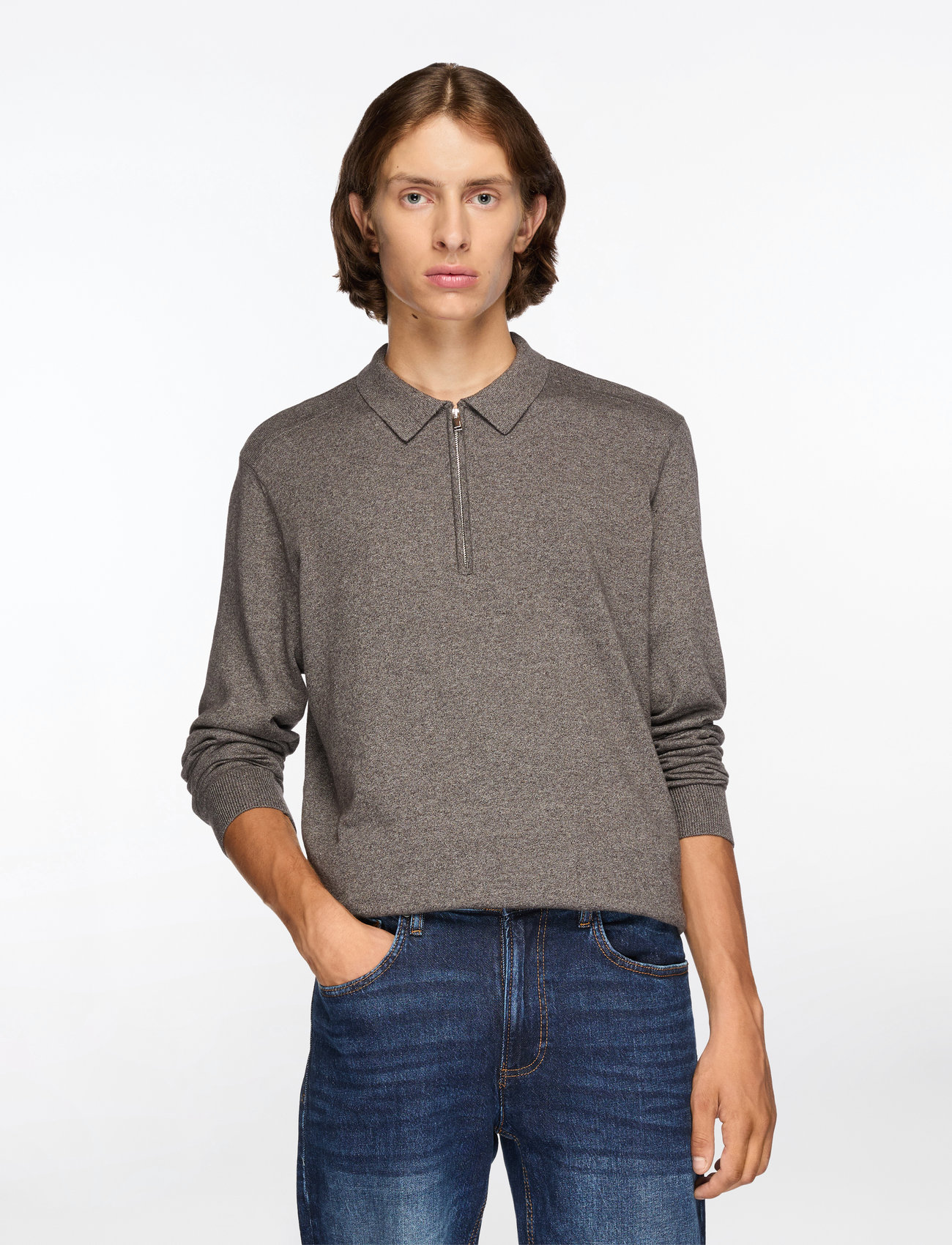 Selected - SLHBERG LS HALF ZIP POLO NOOS - stickade pikéer - morel - 0