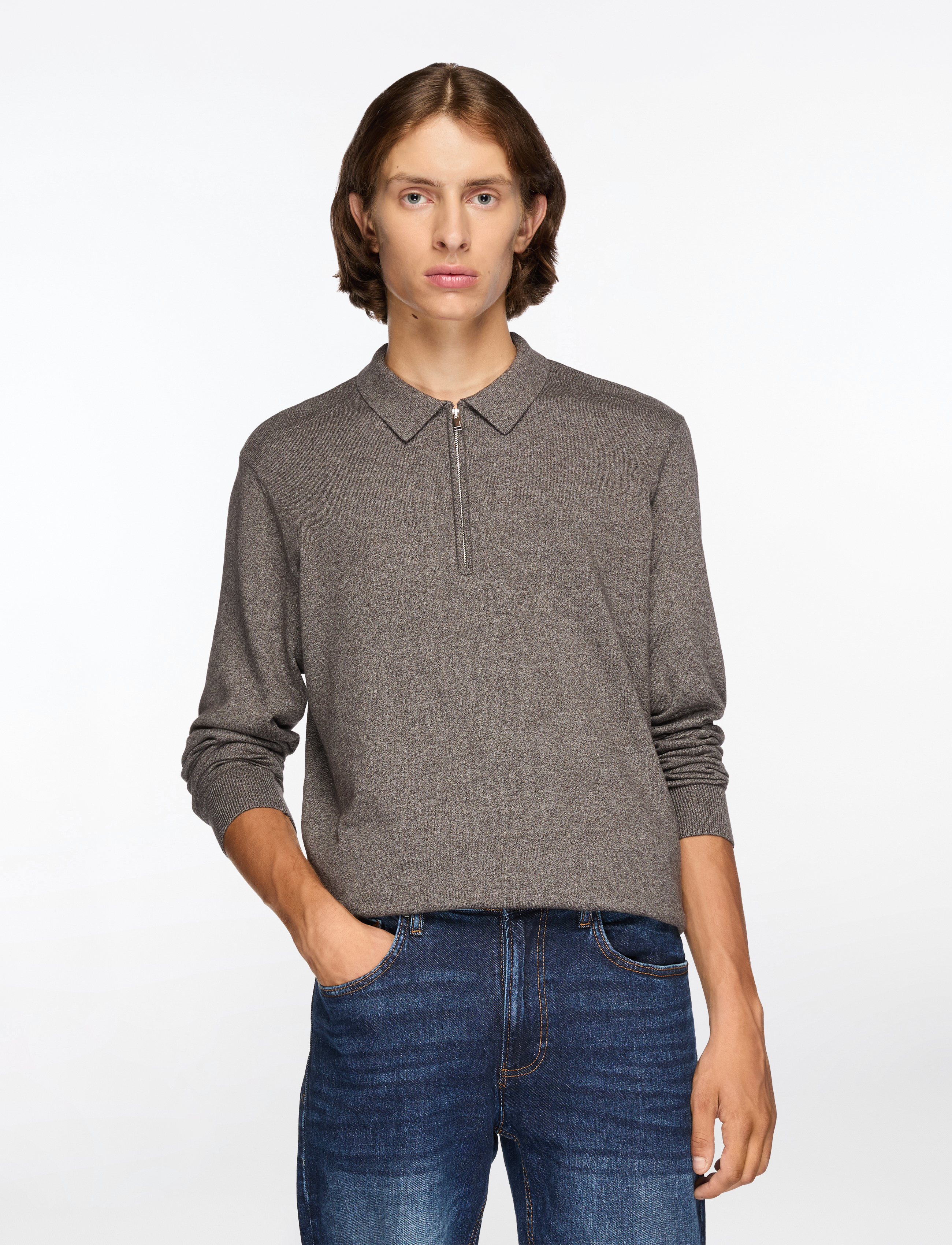 Selected SLHBERG LS HALF ZIP POLO NOOS - Kollektionen - MOREL / brown