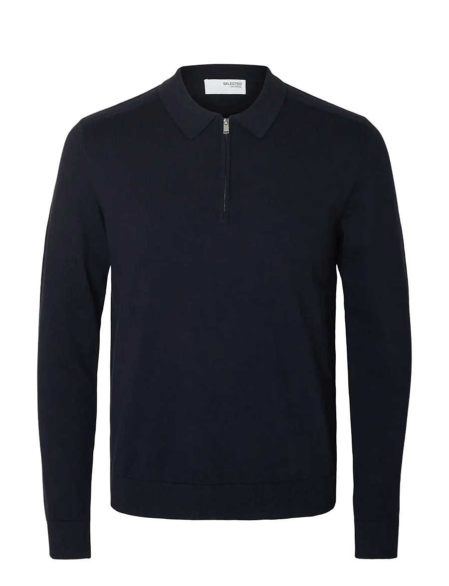 Selected - SLHBERG LS HALF ZIP POLO NOOS - long-sleeved knitted polos - navy blazer - 1