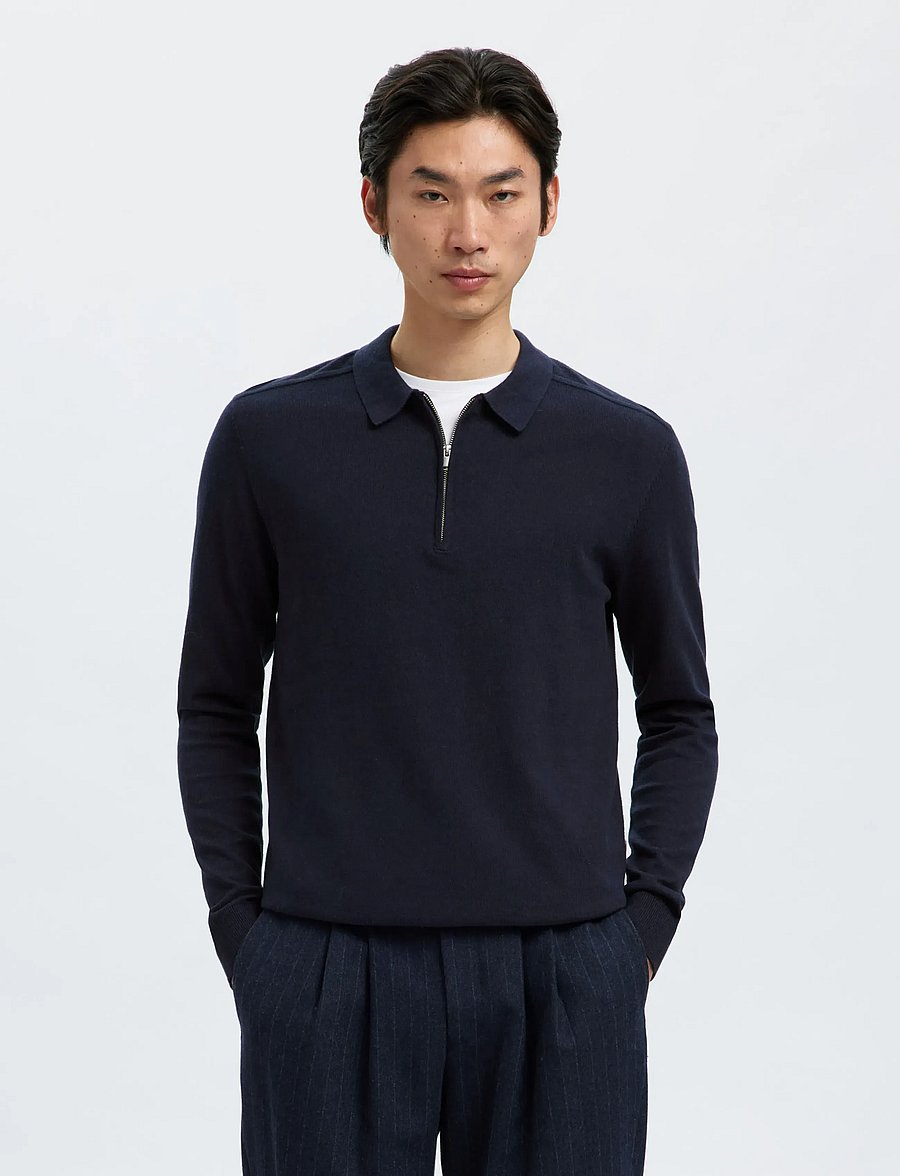 Selected - SLHBERG LS HALF ZIP POLO NOOS - long-sleeved knitted polos - navy blazer - 0