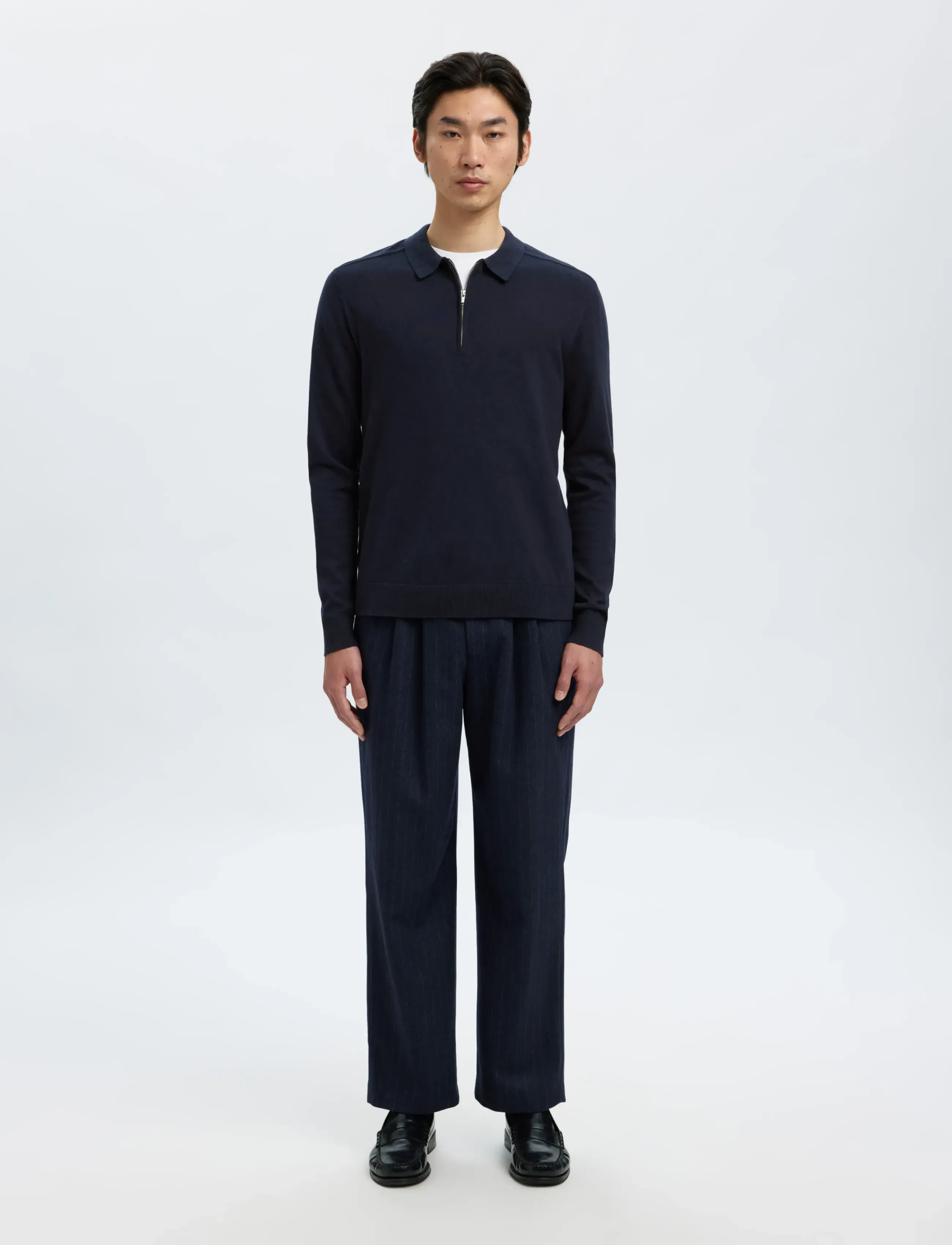 Selected - SLHBERG LS HALF ZIP POLO NOOS - polos en tricot à manches longues - navy blazer - 3