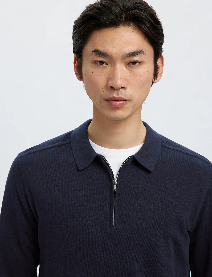 Selected - SLHBERG LS HALF ZIP POLO NOOS - long-sleeved knitted polos - navy blazer - 4