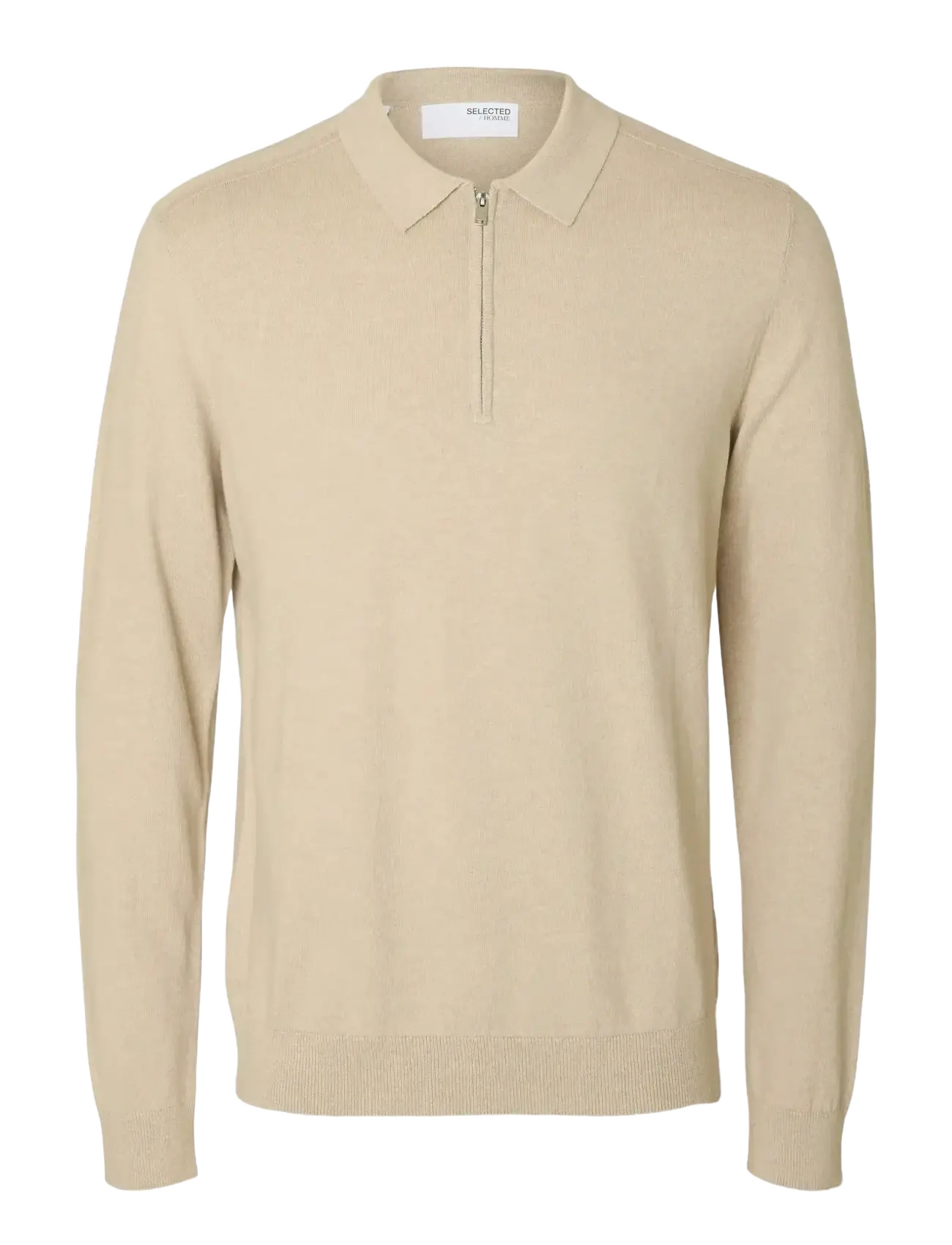 SELECTED Slhberg Ls Half Zip Polo Noos Cream - XXL - Herren