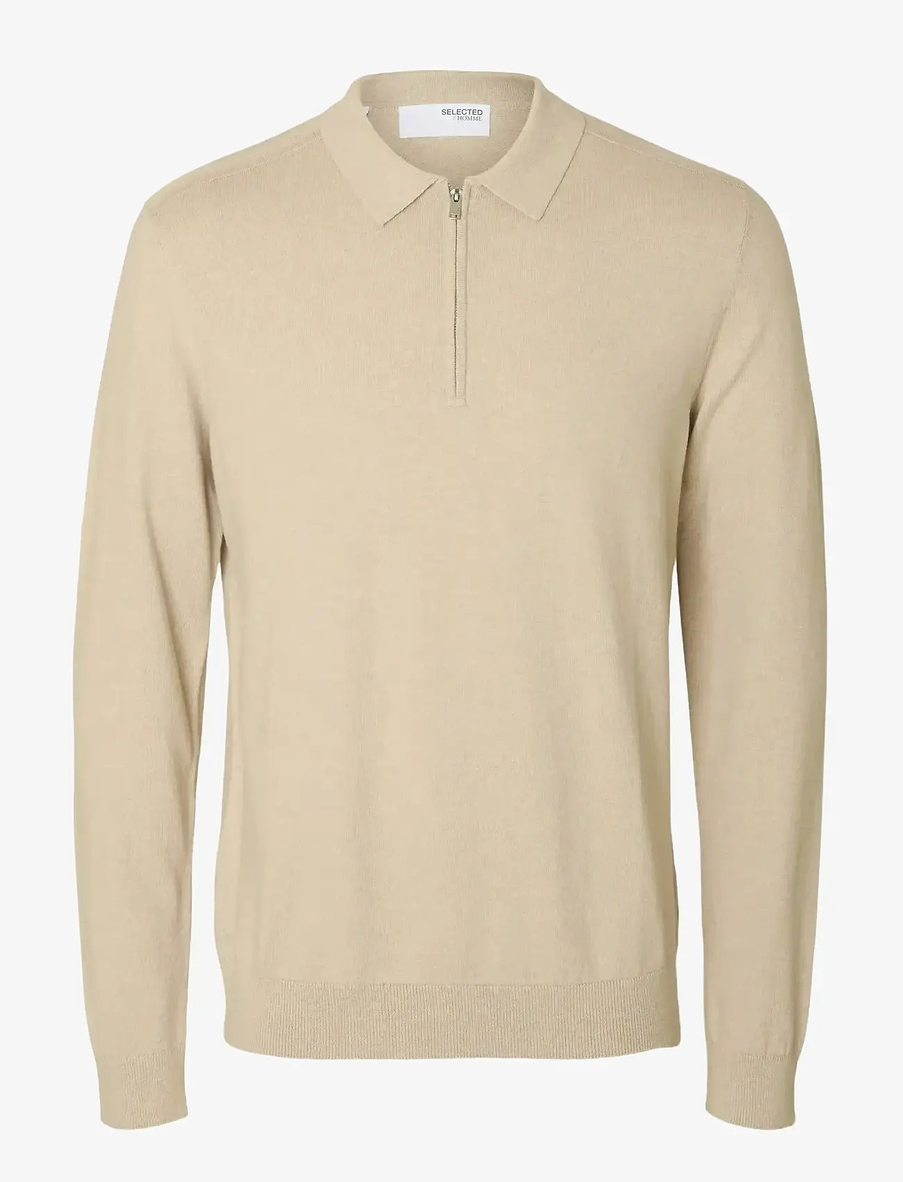 Selected - SLHBERG LS HALF ZIP POLO NOOS - stickade pikéer - oatmeal - 1