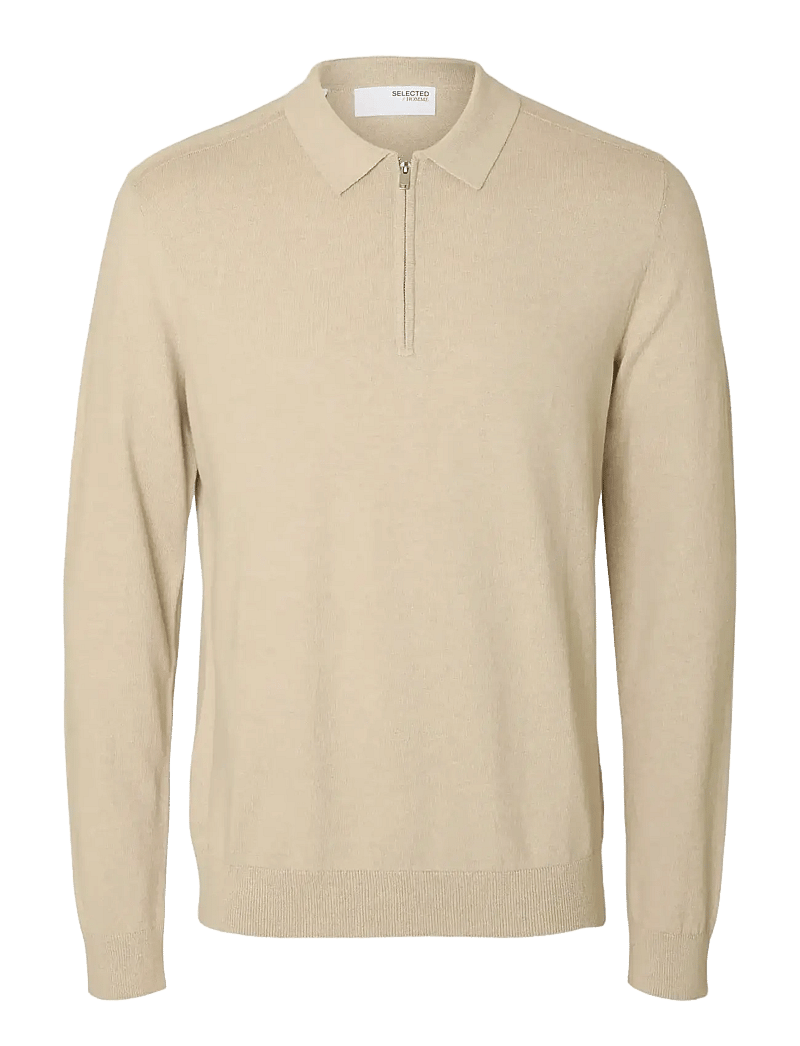 Selected - SLHBERG LS HALF ZIP POLO NOOS - stickade pikéer - oatmeal - 1