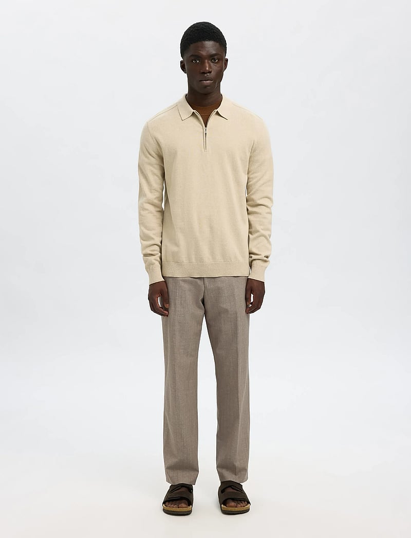 Selected - SLHBERG LS HALF ZIP POLO NOOS - stickade pikéer - oatmeal - 4