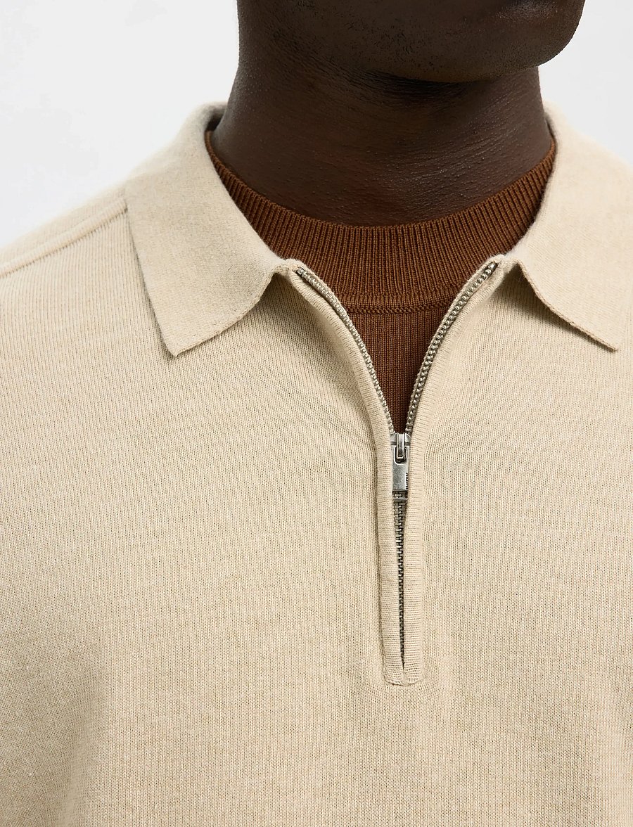 Selected - SLHBERG LS HALF ZIP POLO NOOS - dzianinowe koszulki polo z długim rękawem - oatmeal - 5