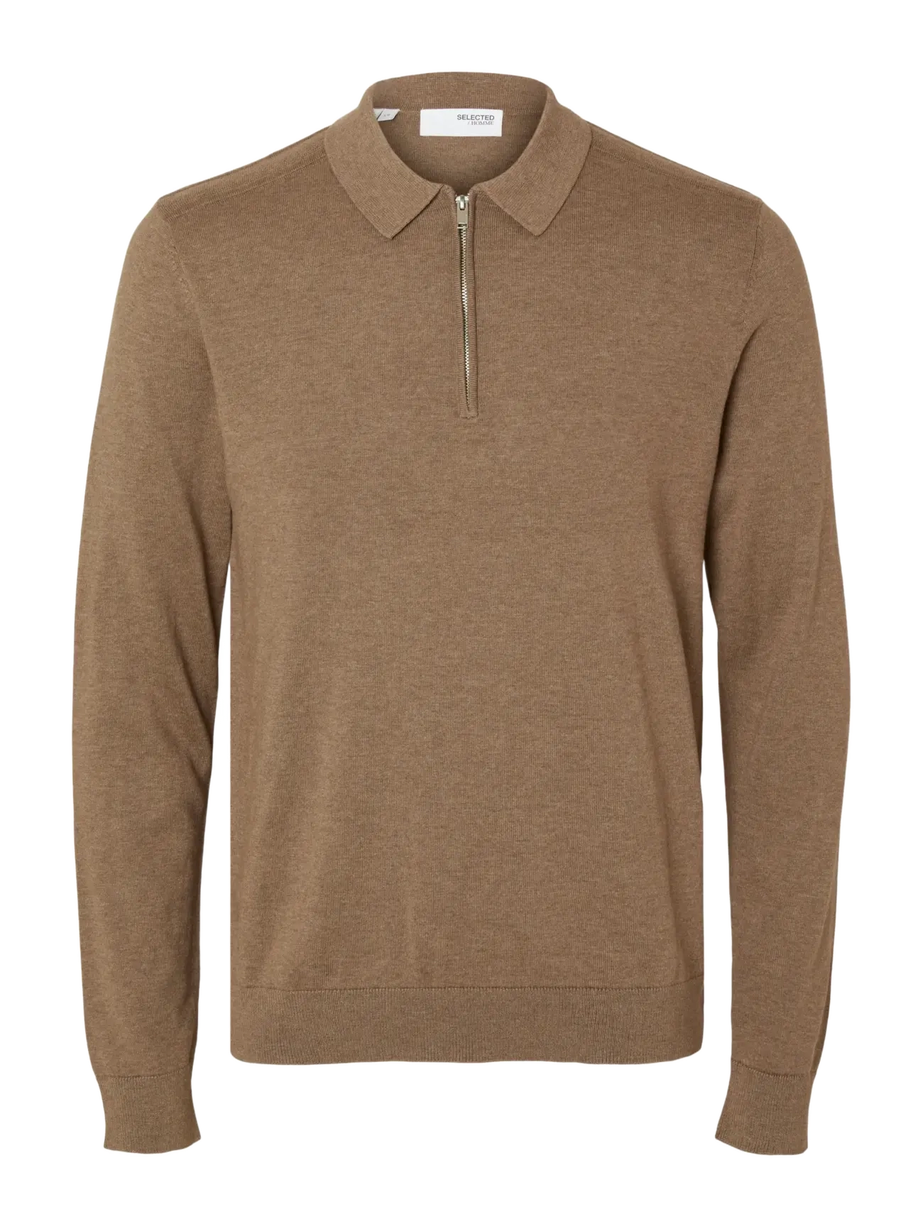 Selected SLHBERG LS HALF ZIP POLO NOOS - Strik - TEAK / beige