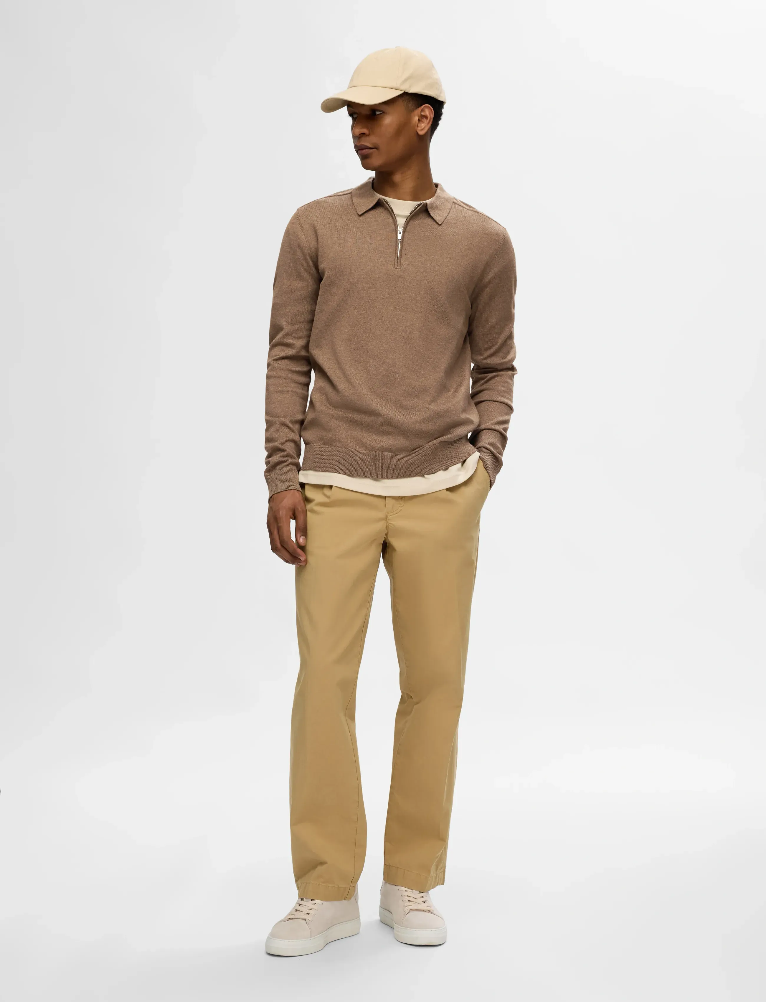 Selected - SLHBERG LS HALF ZIP POLO NOOS - prjónaðir, síðerma pólóbolir - teak - 3