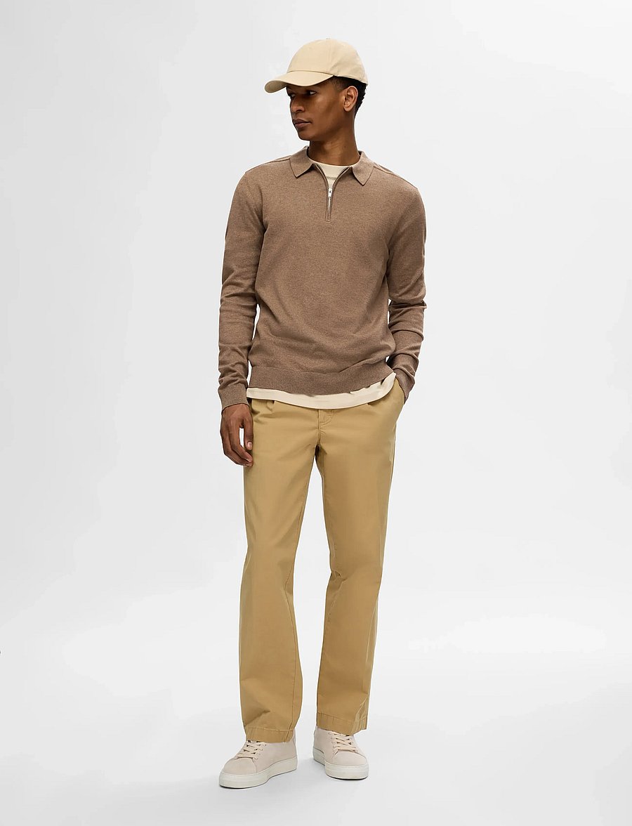 Selected - SLHBERG LS HALF ZIP POLO NOOS - long-sleeved knitted polos - teak - 3
