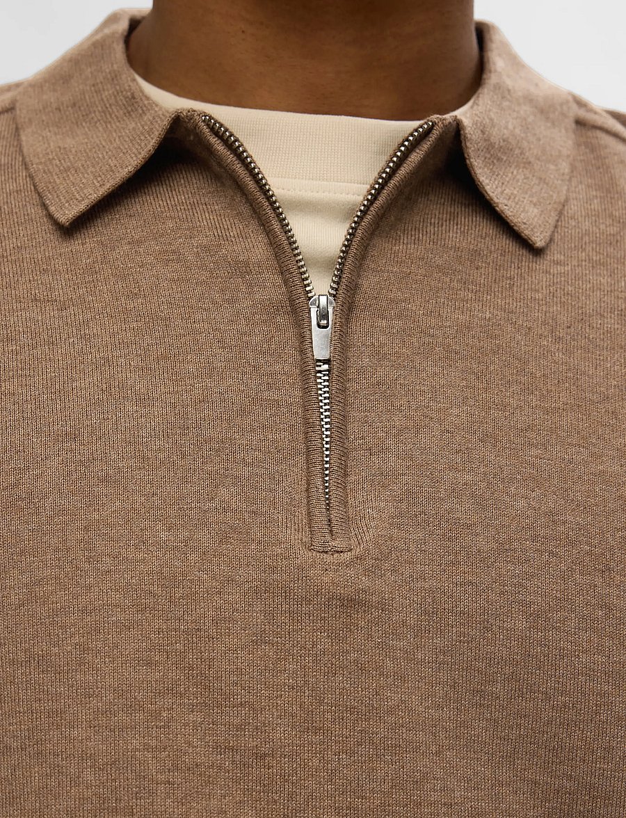 Selected - SLHBERG LS HALF ZIP POLO NOOS - long-sleeved knitted polos - teak - 4