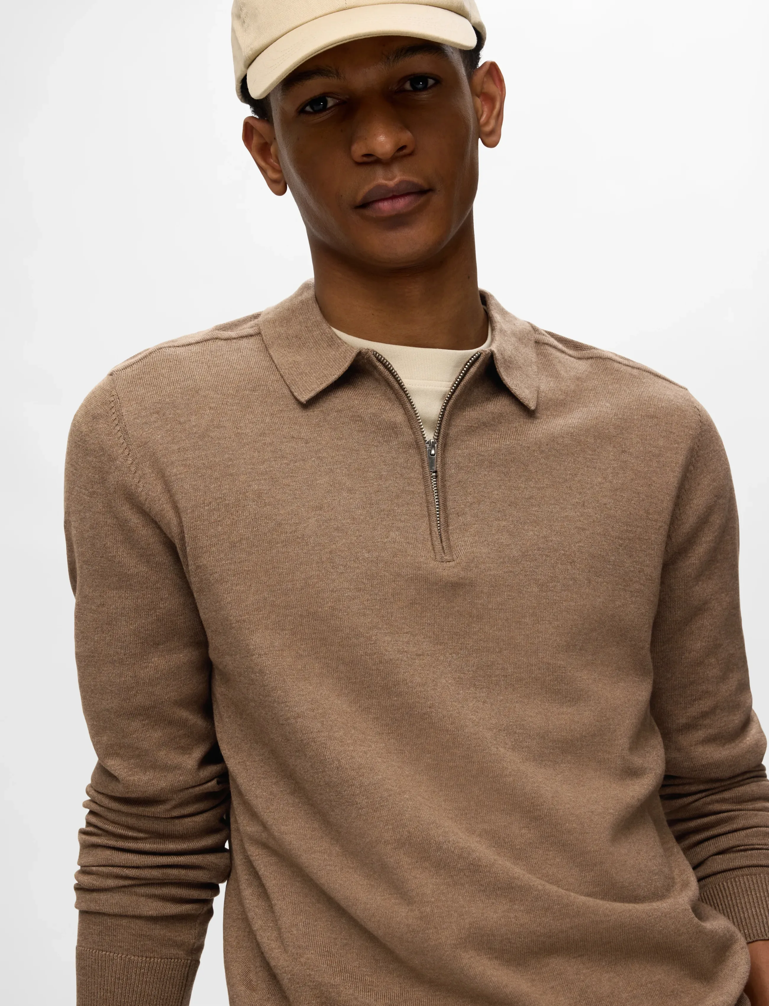 Selected - SLHBERG LS HALF ZIP POLO NOOS - prjónaðir, síðerma pólóbolir - teak - 5