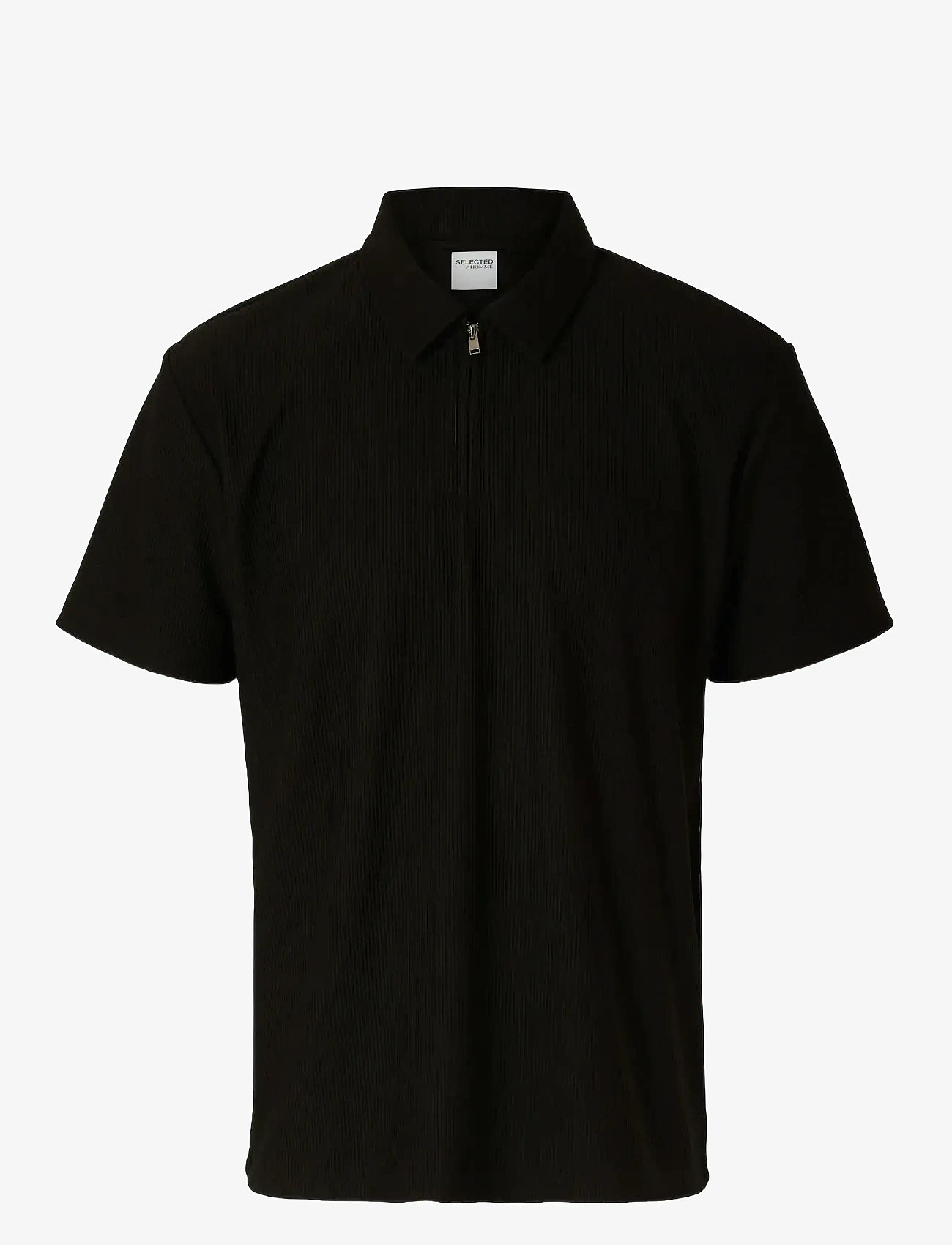 Selected - SLHRELAX-PLISSE HALF ZIP SS POLO EX - kortærmede poloer - black - 1