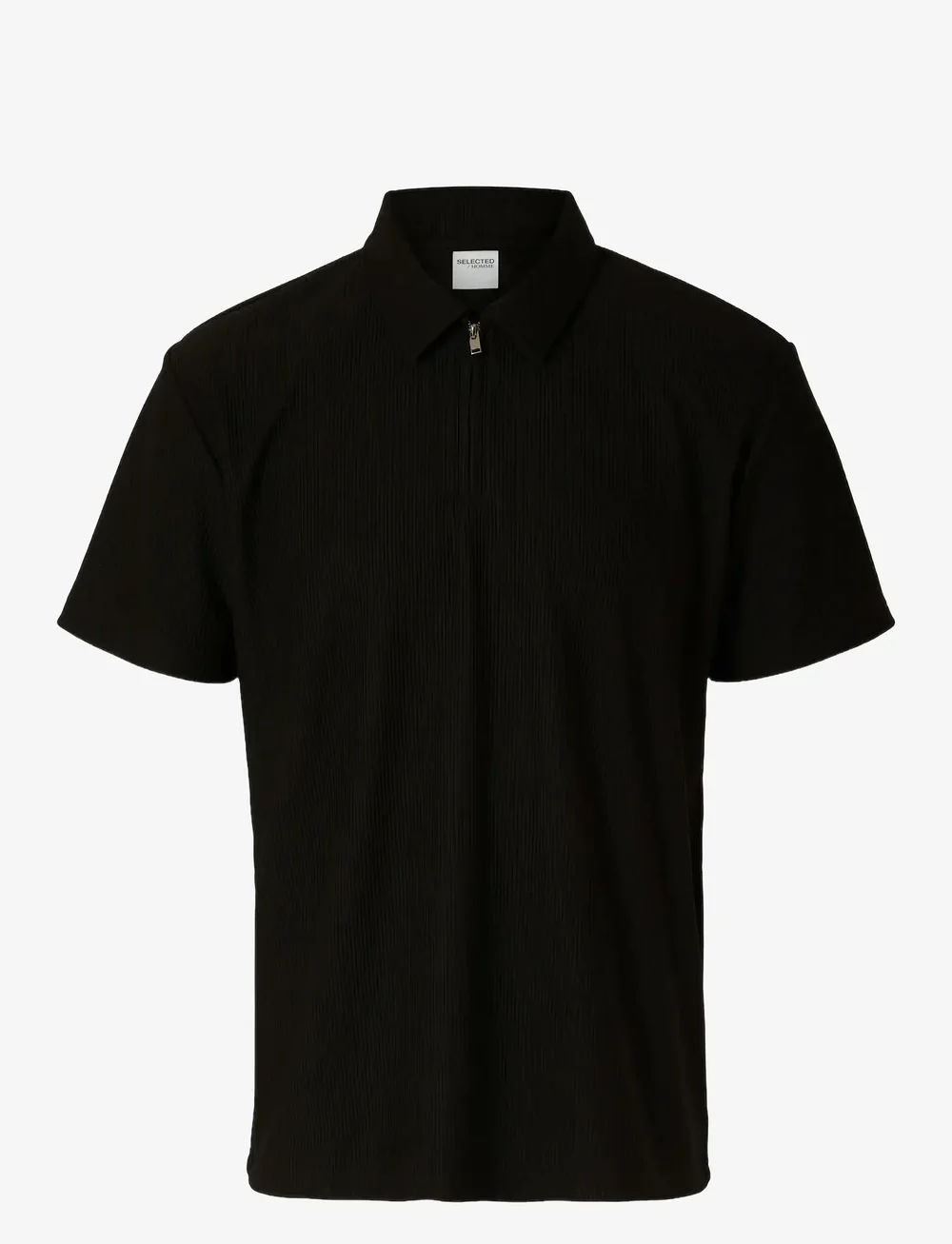 Selected - SLHRELAX-PLISSE HALF ZIP SS POLO EX - kurzärmelig - black - 1