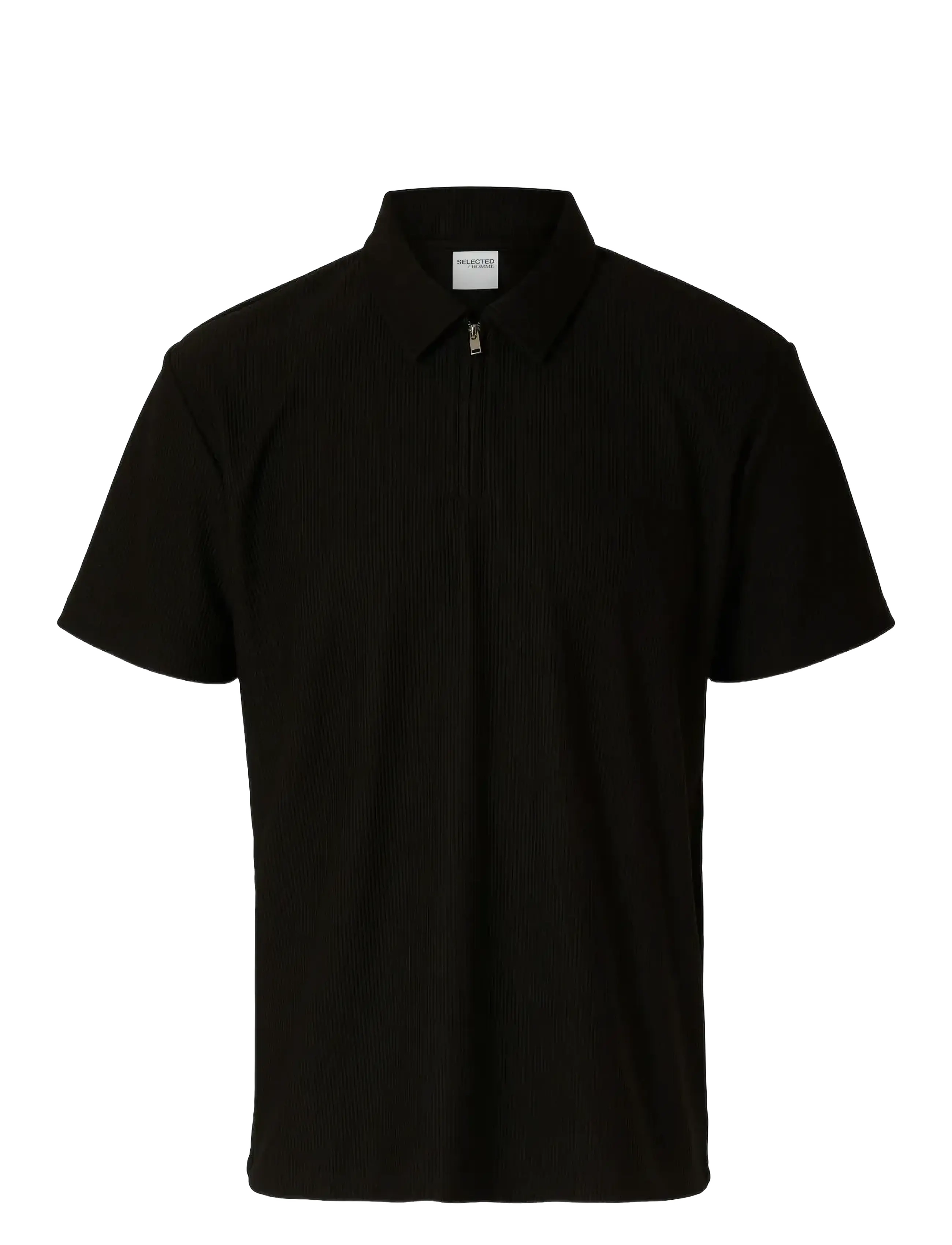 Selected SLHRELAX-PLISSE HALF ZIP SS POLO EX - Kläder - BLACK / black