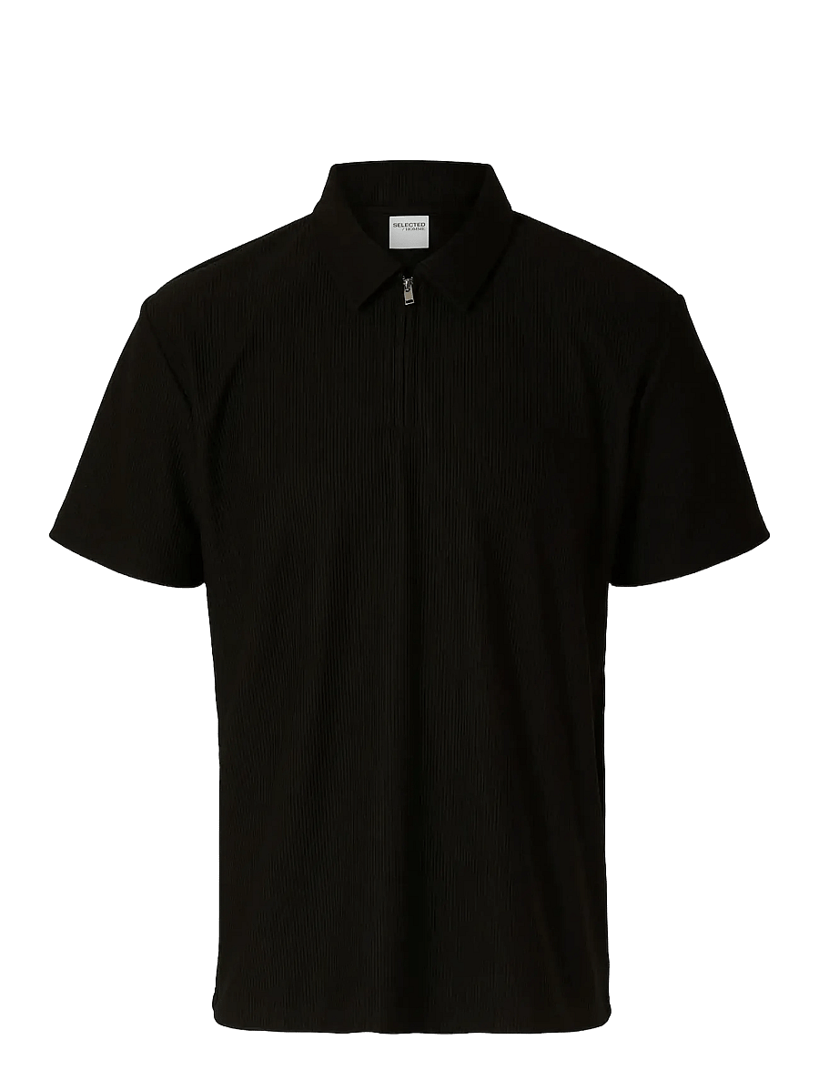 Selected - SLHRELAX-PLISSE HALF ZIP SS POLO EX - kurzärmelig - black - 1