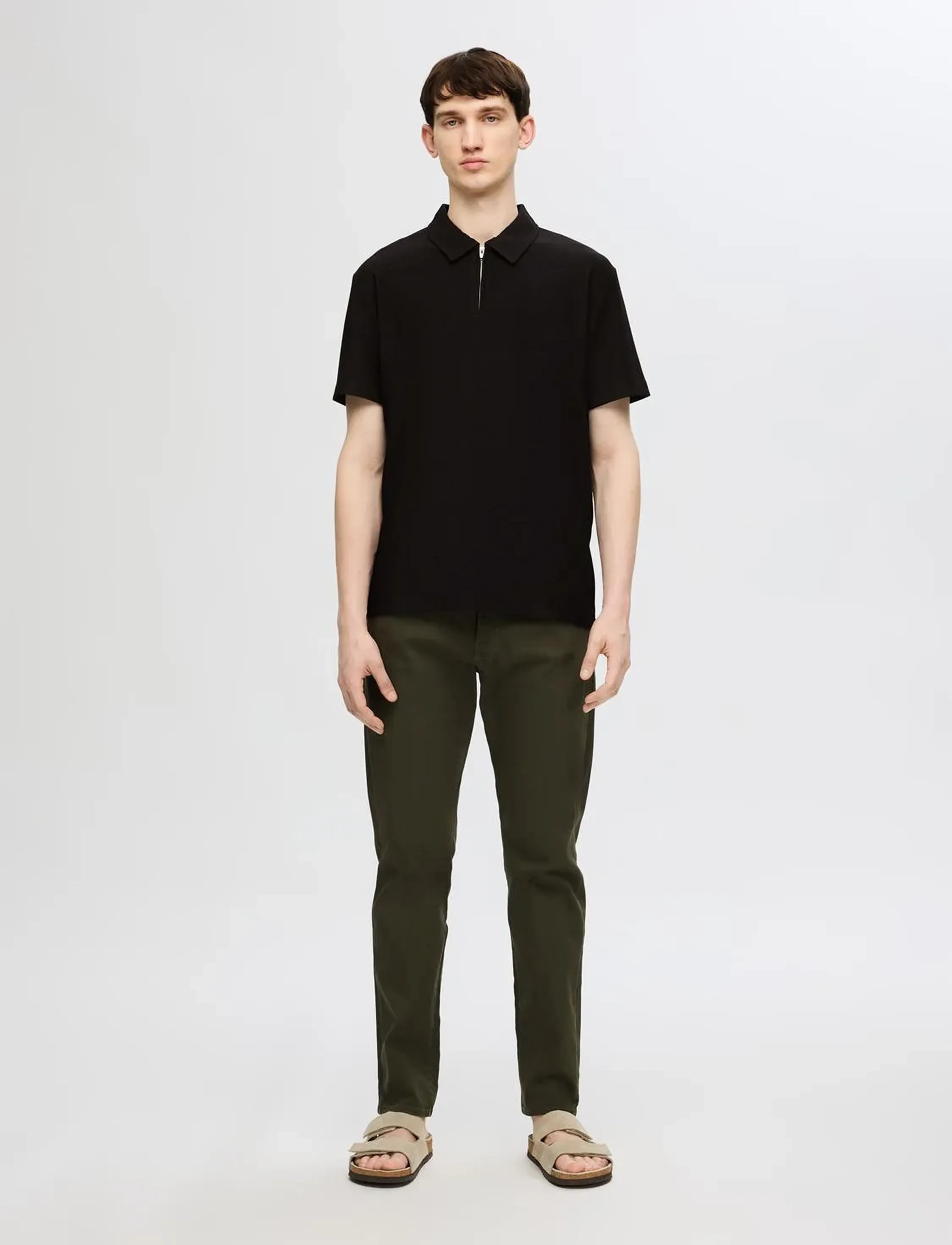 Selected - SLHRELAX-PLISSE HALF ZIP SS POLO EX - kortærmede poloer - black - 3