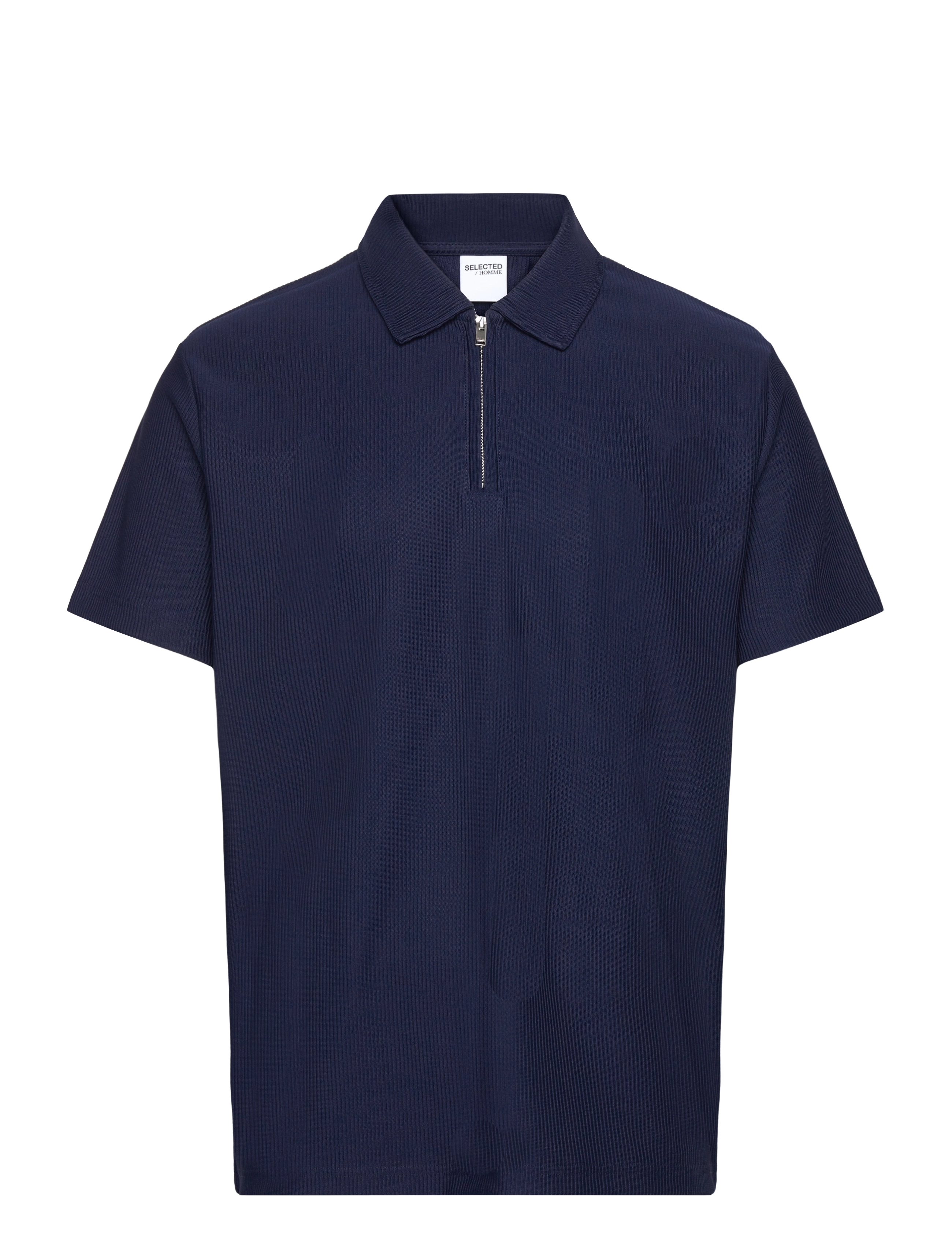 SELECTED Slhrelax-Plisse Half Zip Ss Polo Ex Navy - S - Herren