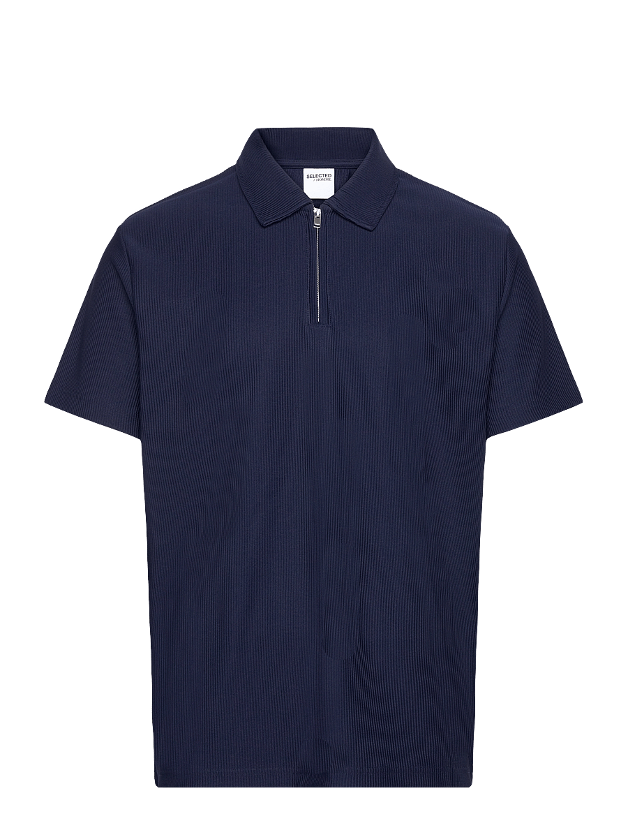 Selected - SLHRELAX-PLISSE HALF ZIP SS POLO EX - kurzärmelig - black iris - 1