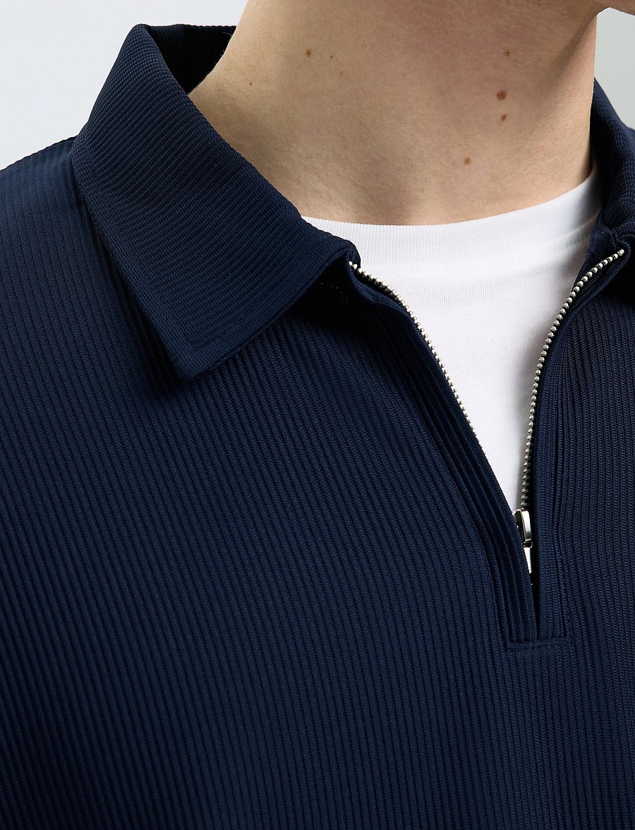 Selected - SLHRELAX-PLISSE HALF ZIP SS POLO EX - kurzärmelig - black iris - 4