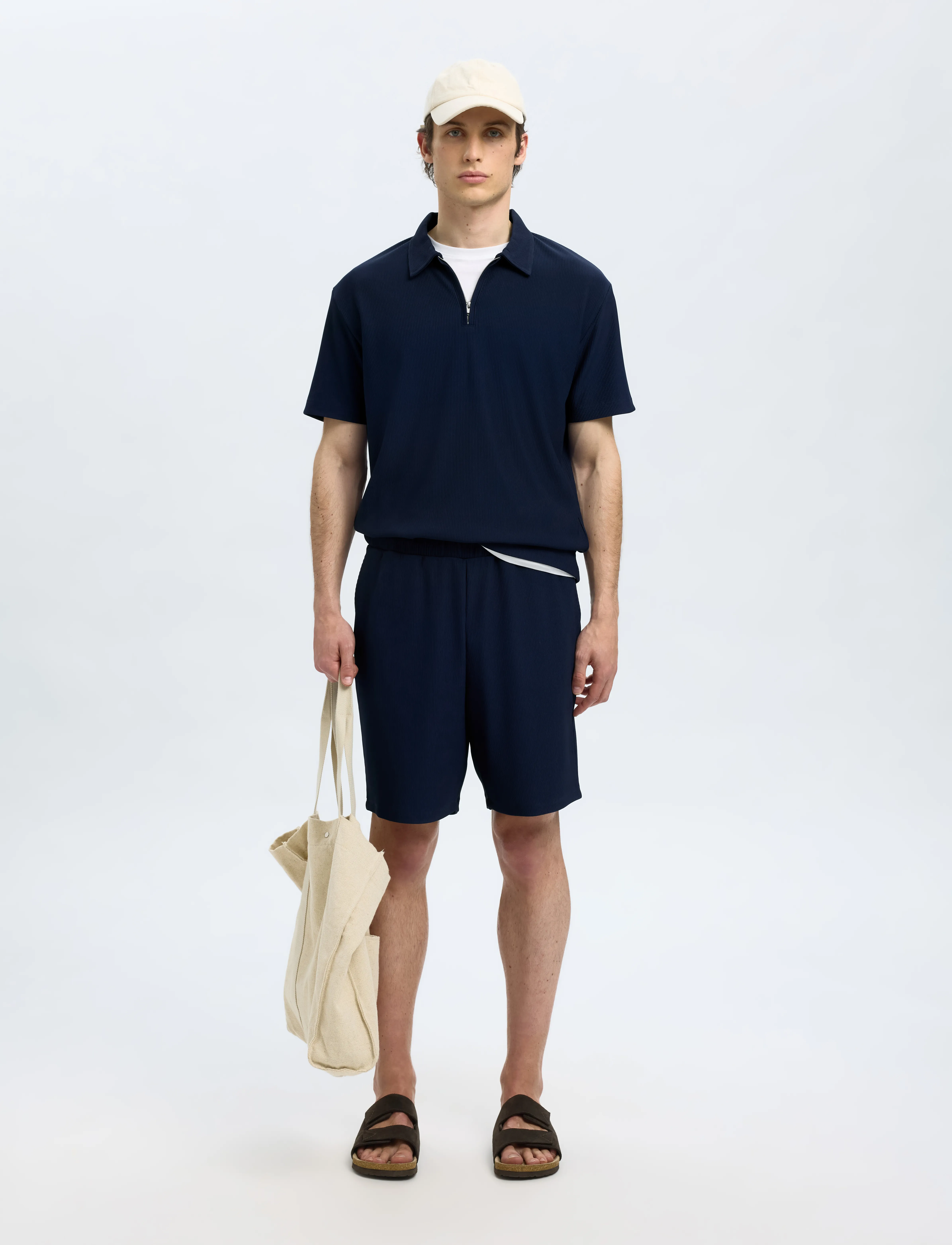 Selected - SLHRELAX-PLISSE HALF ZIP SS POLO EX - lühikeste varrukatega polod - black iris - 5